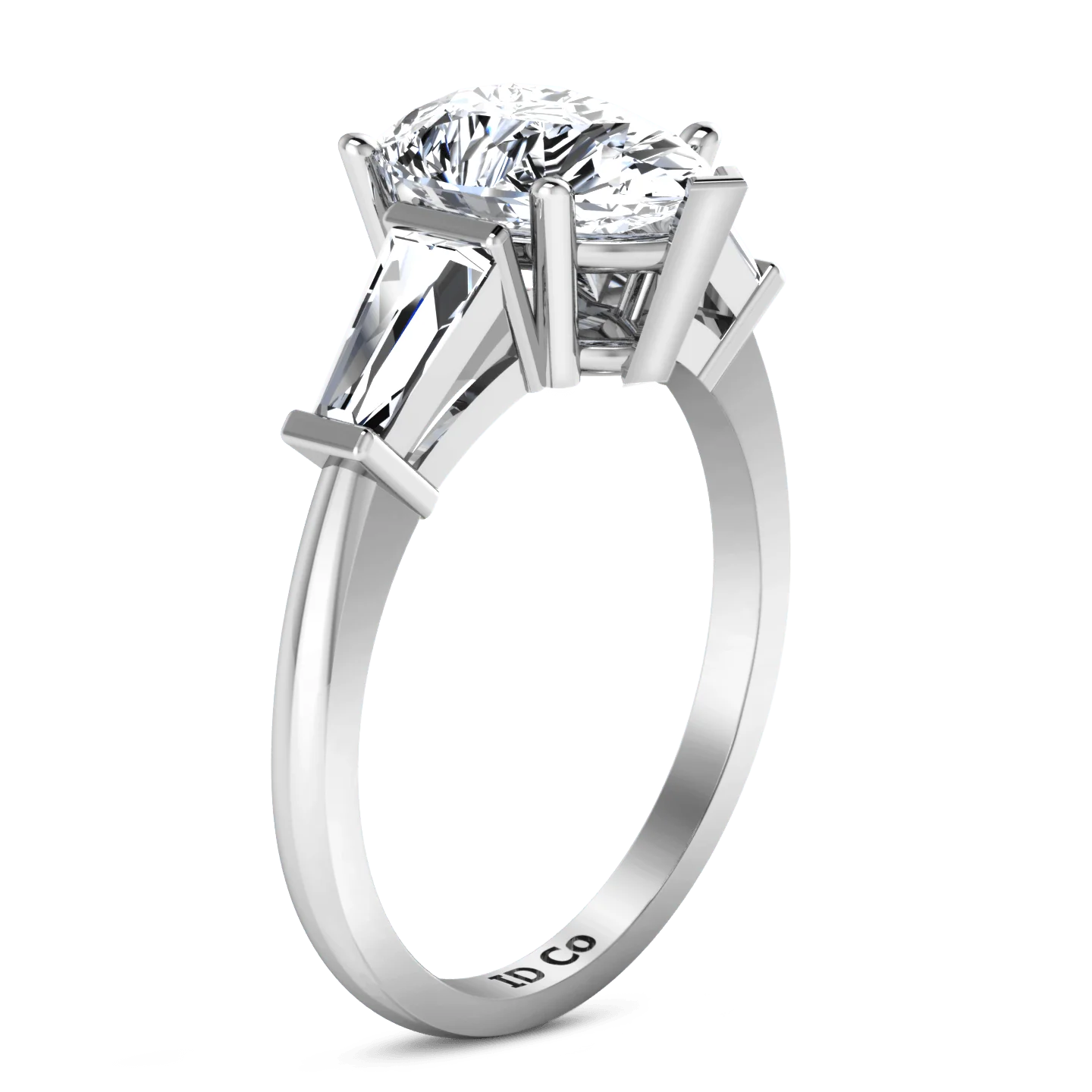 Three Stone Pear Diamond Engagement Ring Tapered Baguette 14K White Gold - Image 2