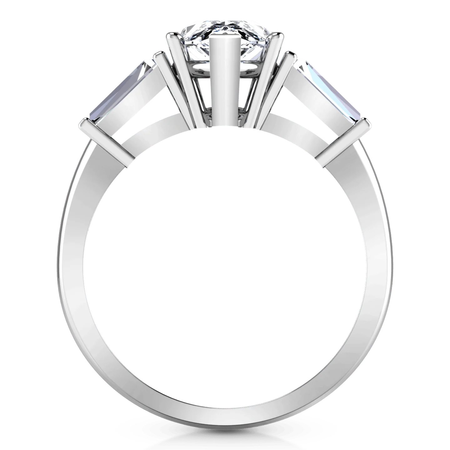 Three Stone Pear Diamond Engagement Ring Tapered Baguette 14K White Gold - Image 3