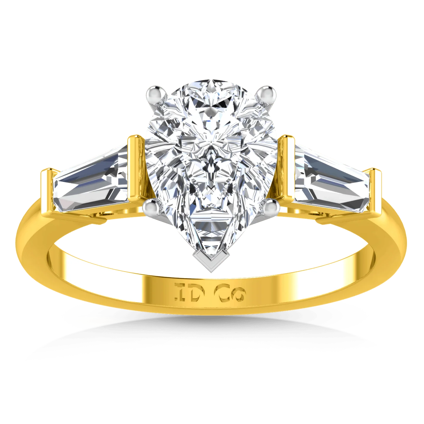 Three Stone Diamond Engagement Ring Tapered Baguette 14K Yellow Gold