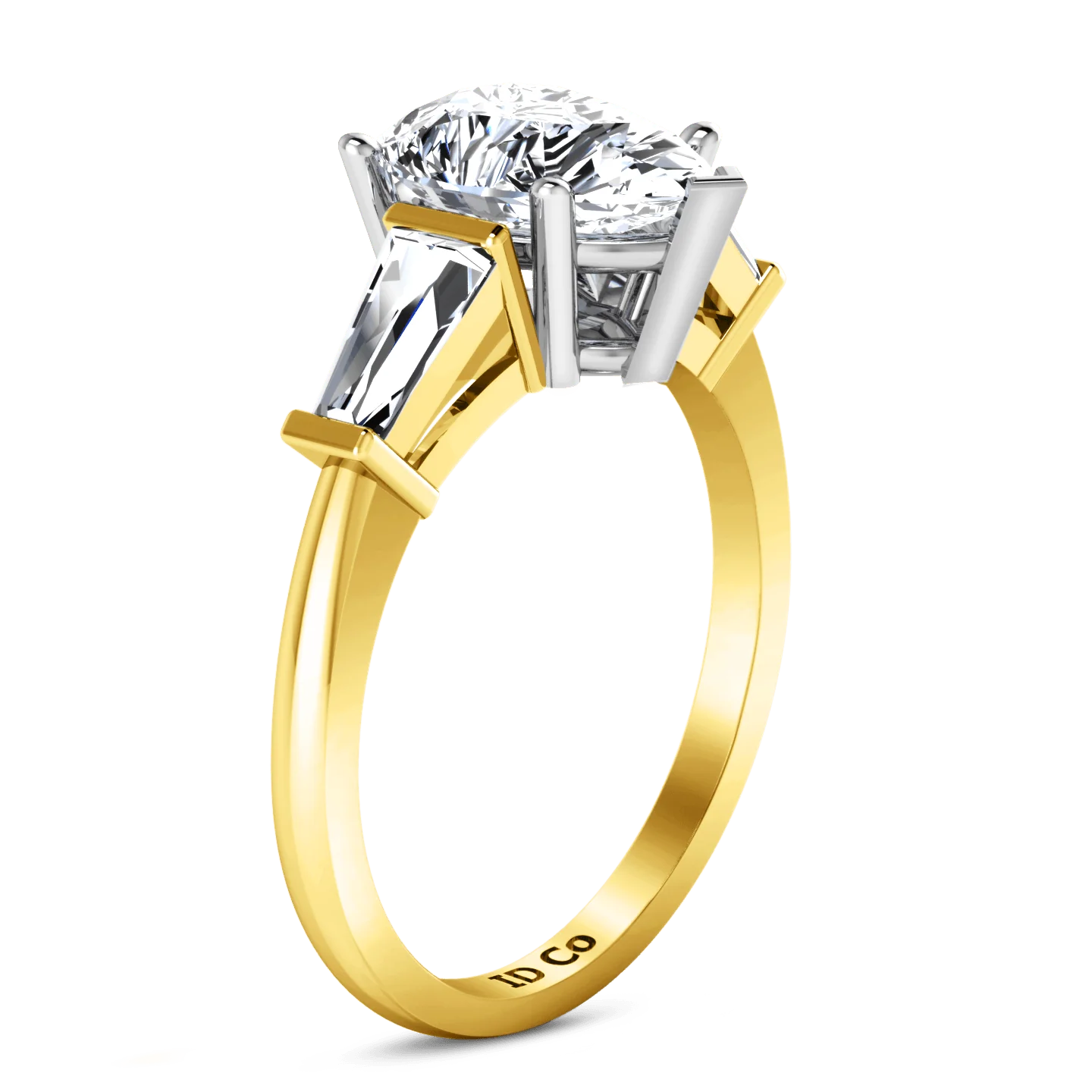 Three Stone Diamond Engagement Ring Tapered Baguette 14K Yellow Gold - Image 2