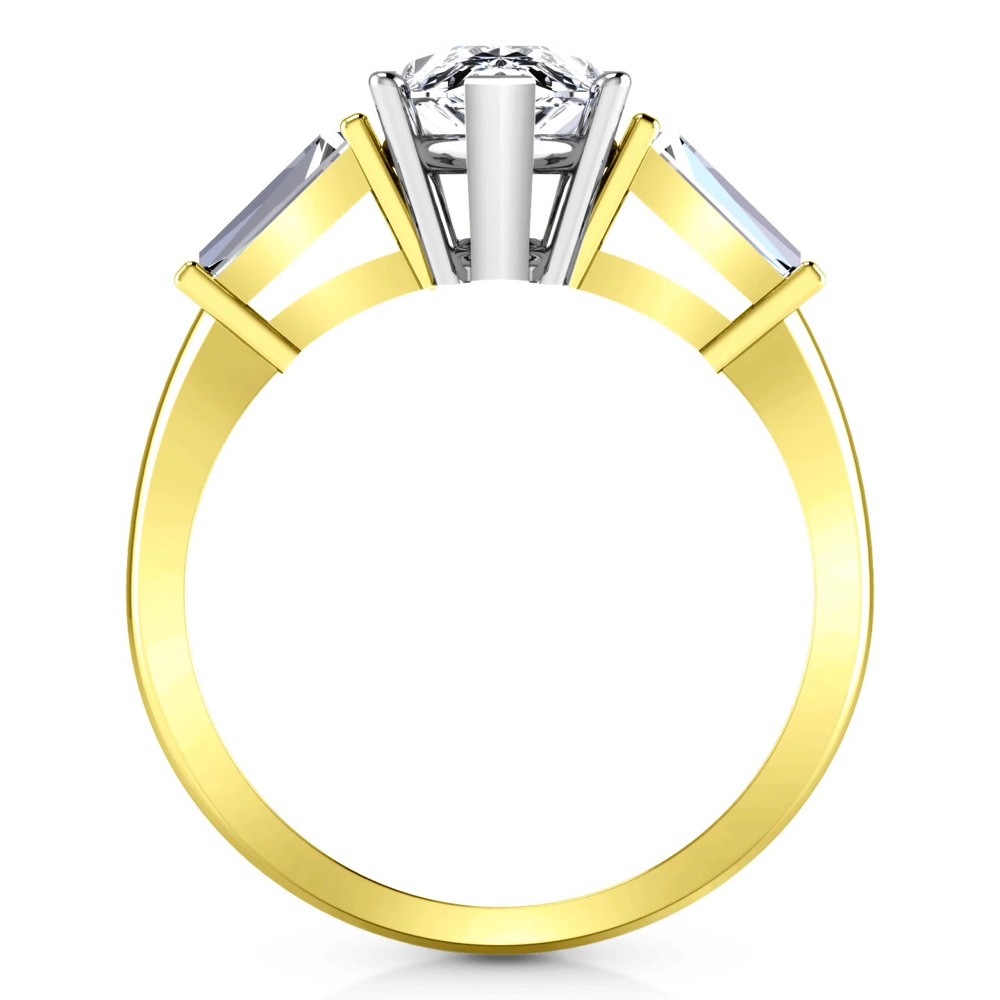 Three Stone Diamond Engagement Ring Tapered Baguette 14K Yellow Gold - Image 3