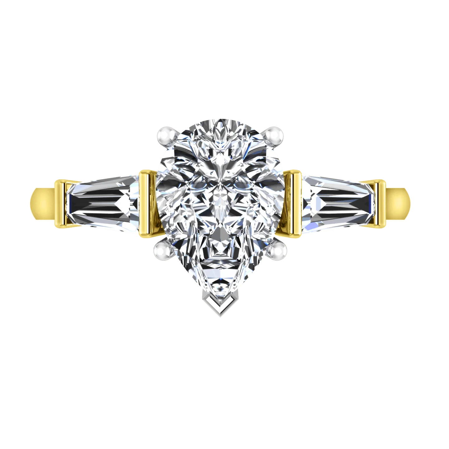 Three Stone Diamond Engagement Ring Tapered Baguette 14K Yellow Gold - Image 4