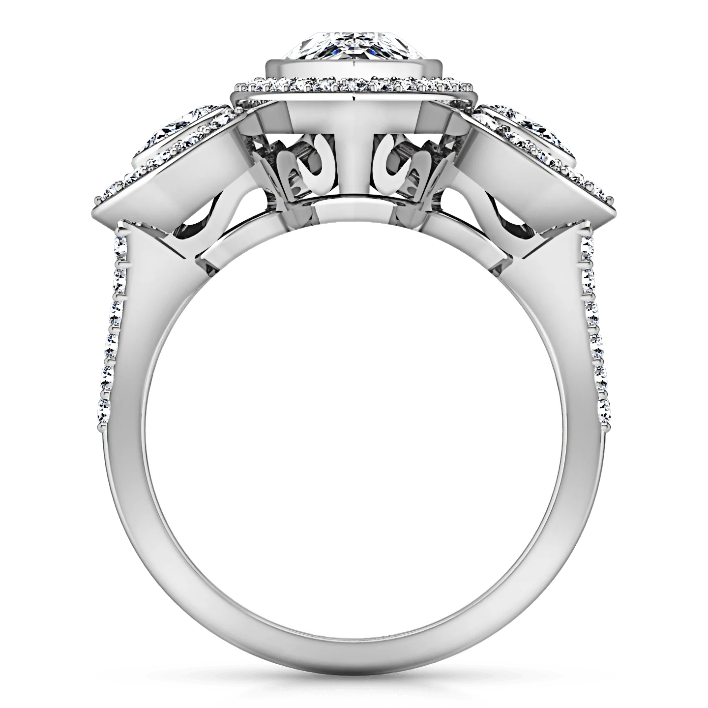 Three Stone Engagement Ring Vanessa 14K White Gold - Image 3