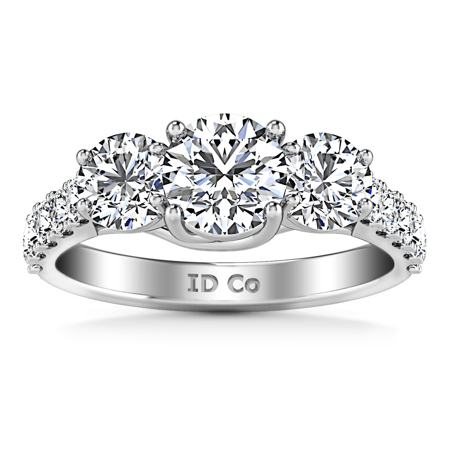 Round Diamond Three Stone Engagement Ring Victoria 14K White Gold