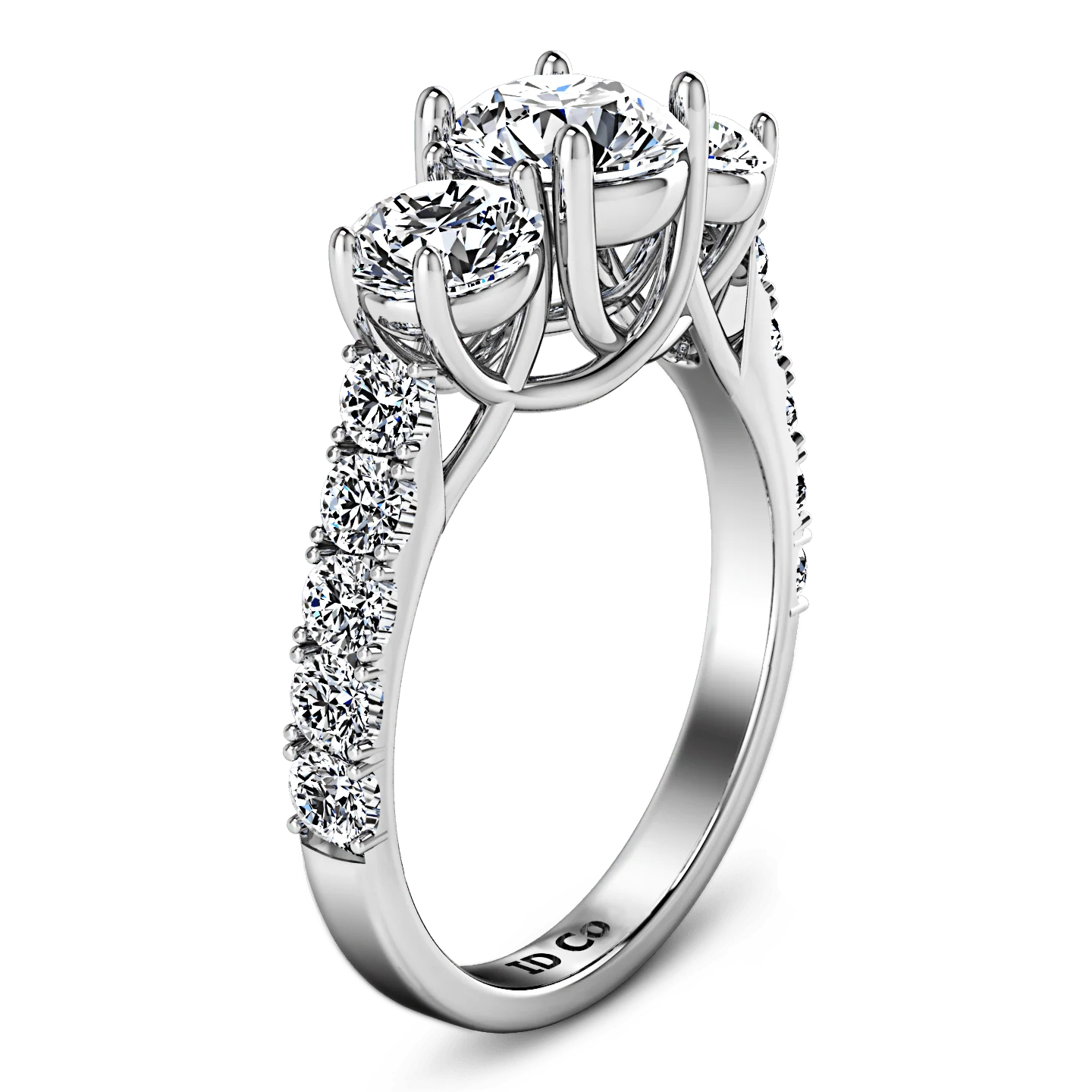 Round Diamond Three Stone Engagement Ring Victoria 14K White Gold - Image 2