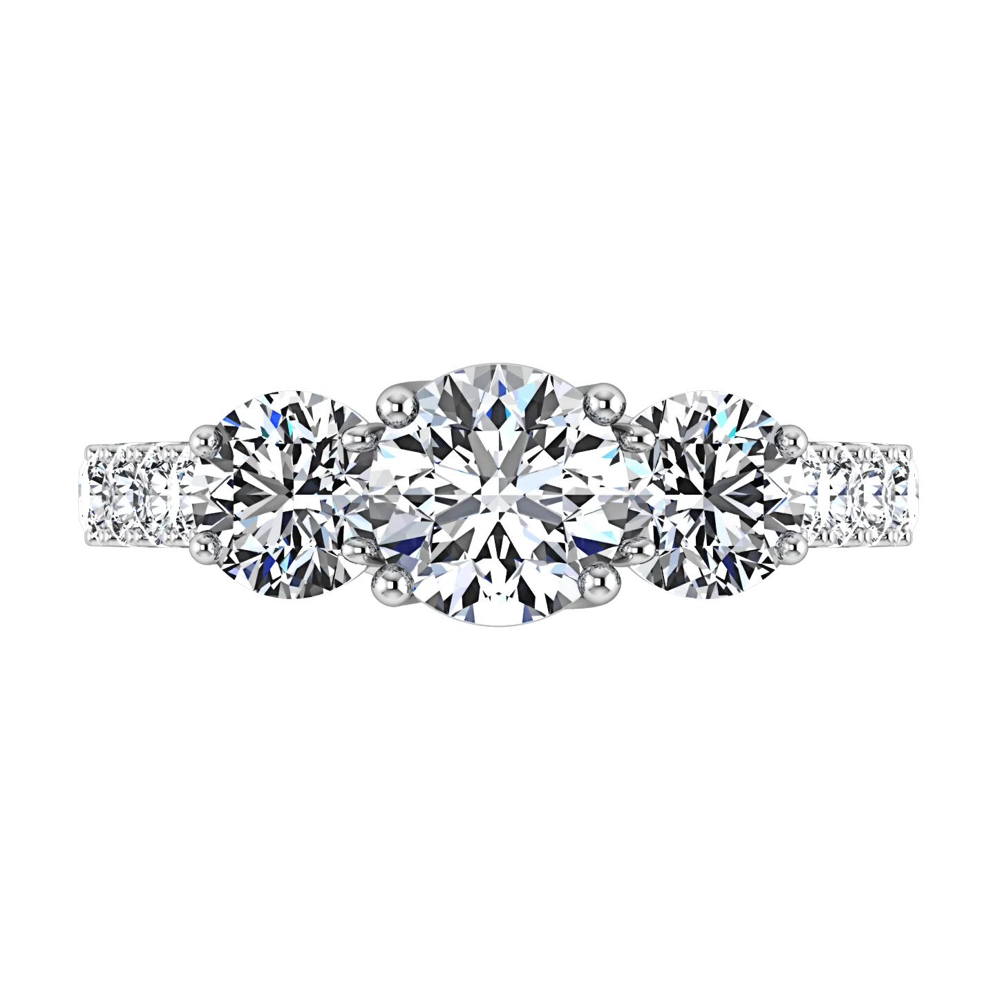 Round Diamond Three Stone Engagement Ring Victoria 14K White Gold - Image 3