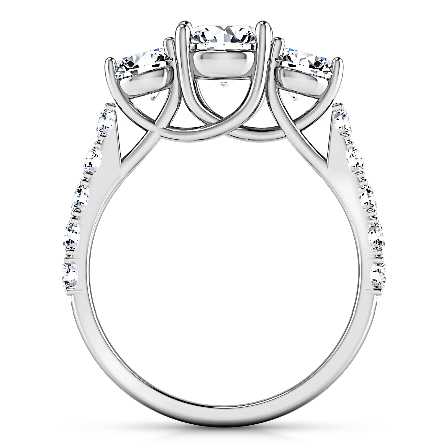 Round Diamond Three Stone Engagement Ring Victoria 14K White Gold - Image 4