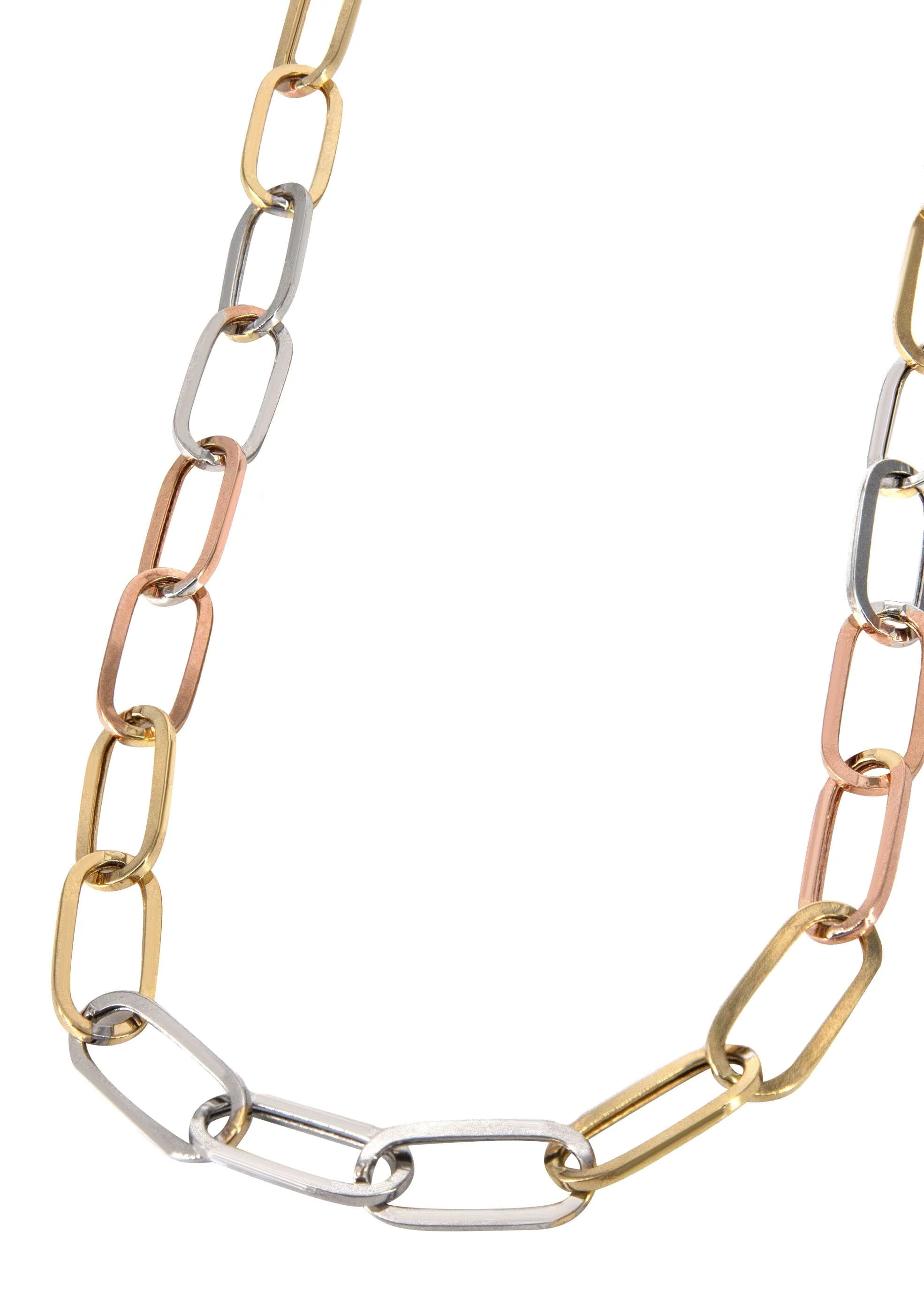 Semi Solid Tri Color Paper Clip Gold Chain 14K