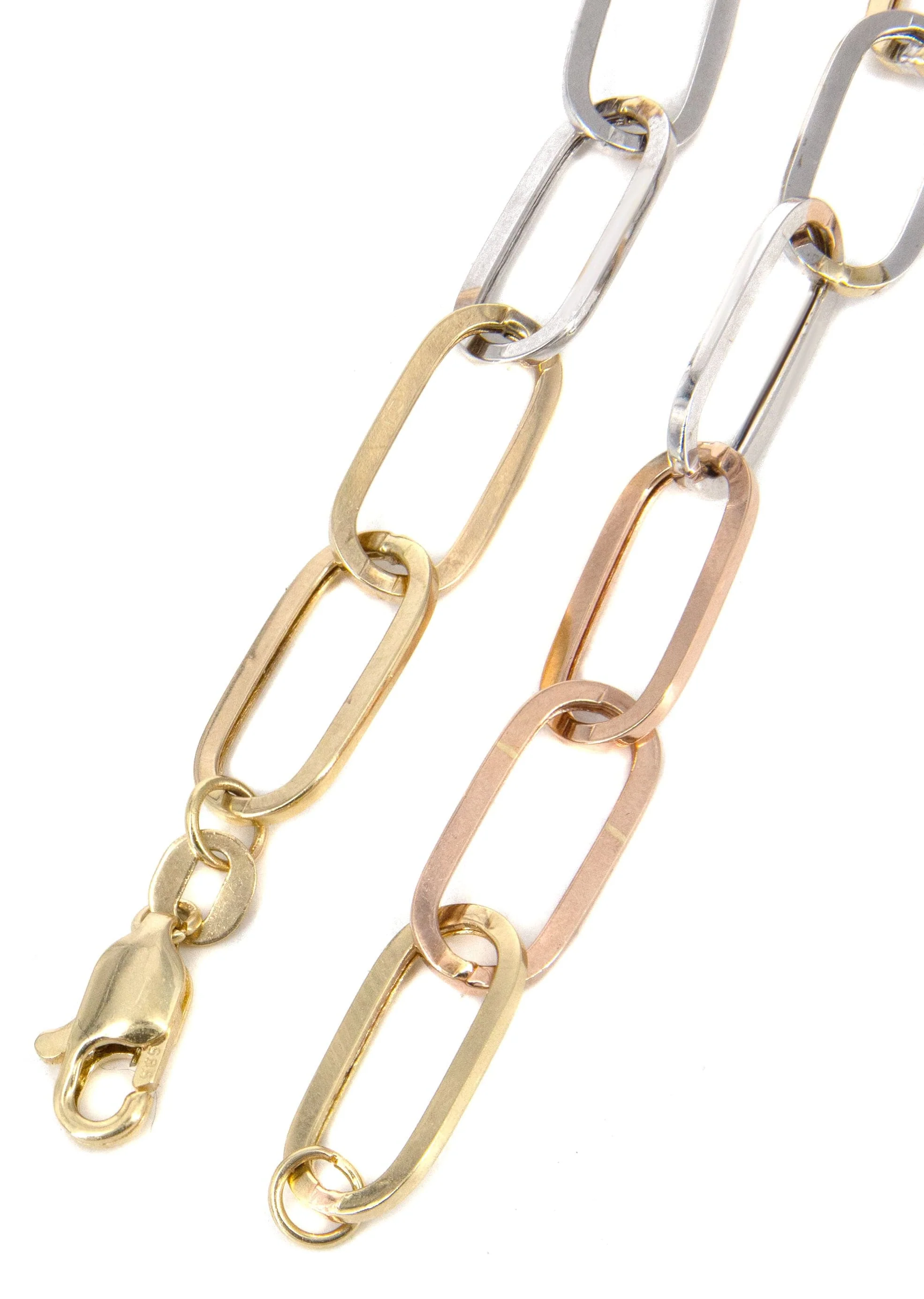 Semi Solid Tri Color Paper Clip Gold Chain 14K - Image 4