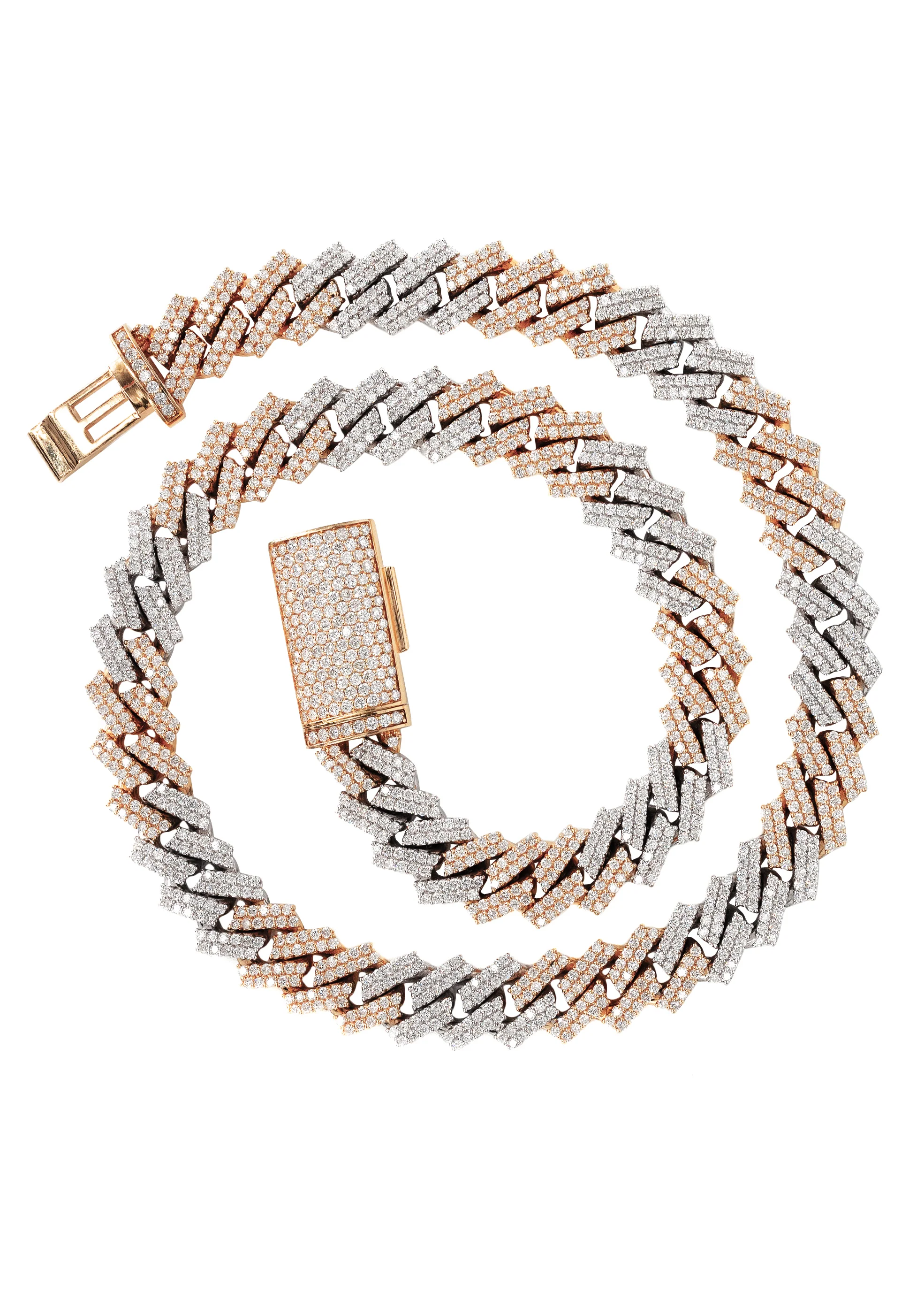 Two Tone Iced Out Diamond Prong Cuban Link Chain 10K/14K - Image 4