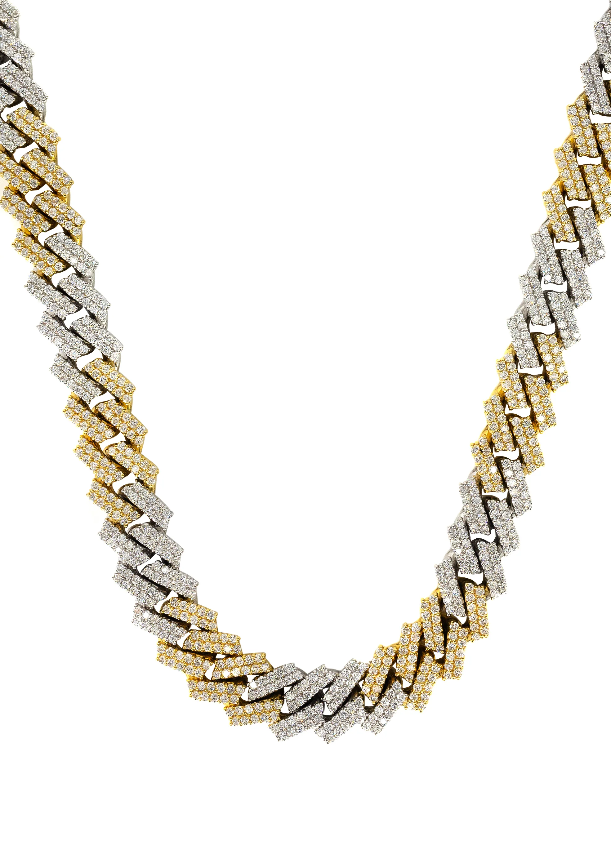 Two Tone Iced Out Diamond Prong Cuban Link Chain 10K/14K - Image 3