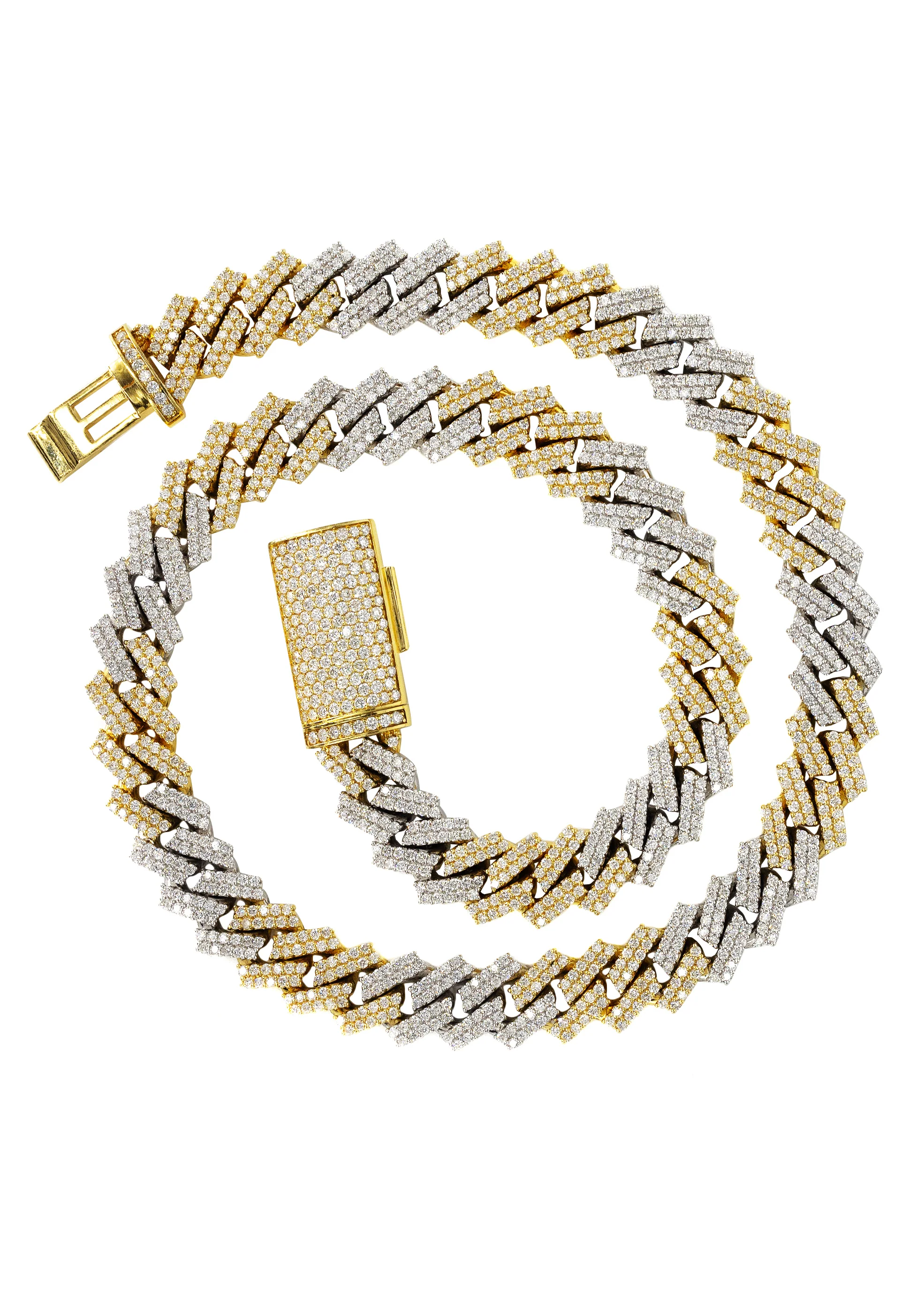 Two Tone Iced Out Diamond Prong Cuban Link Chain 10K/14K - Image 4