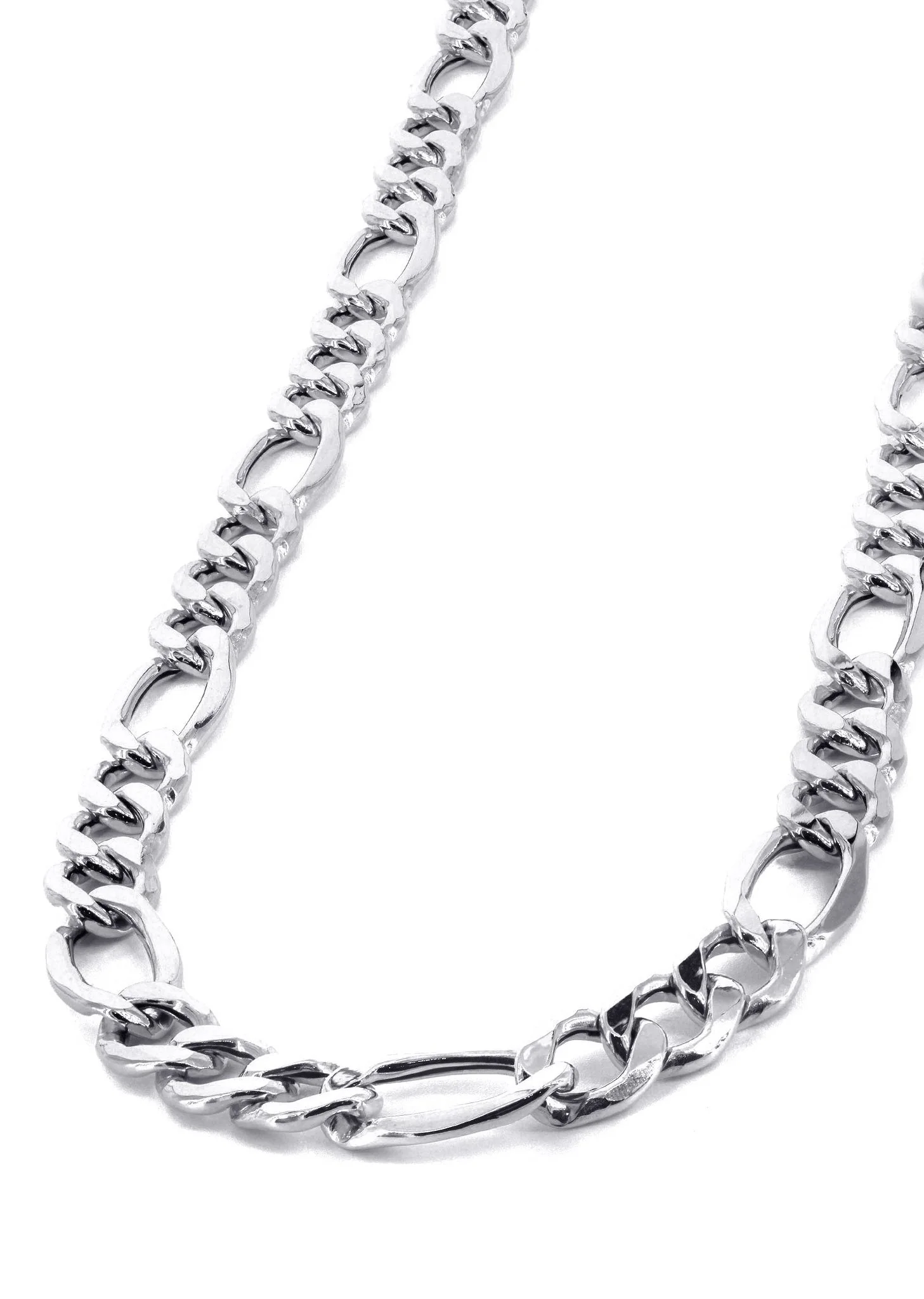 Mens Semi Solid Figaro Chain 10K White Gold