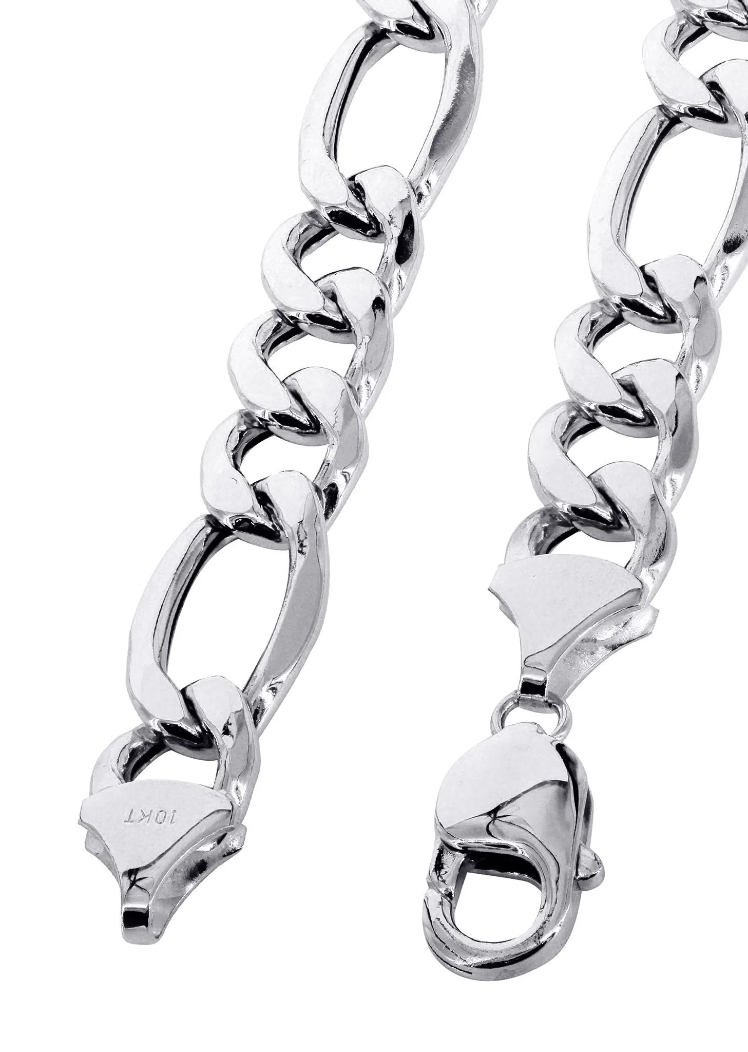 Mens Semi Solid Figaro Chain 10K White Gold - Image 2