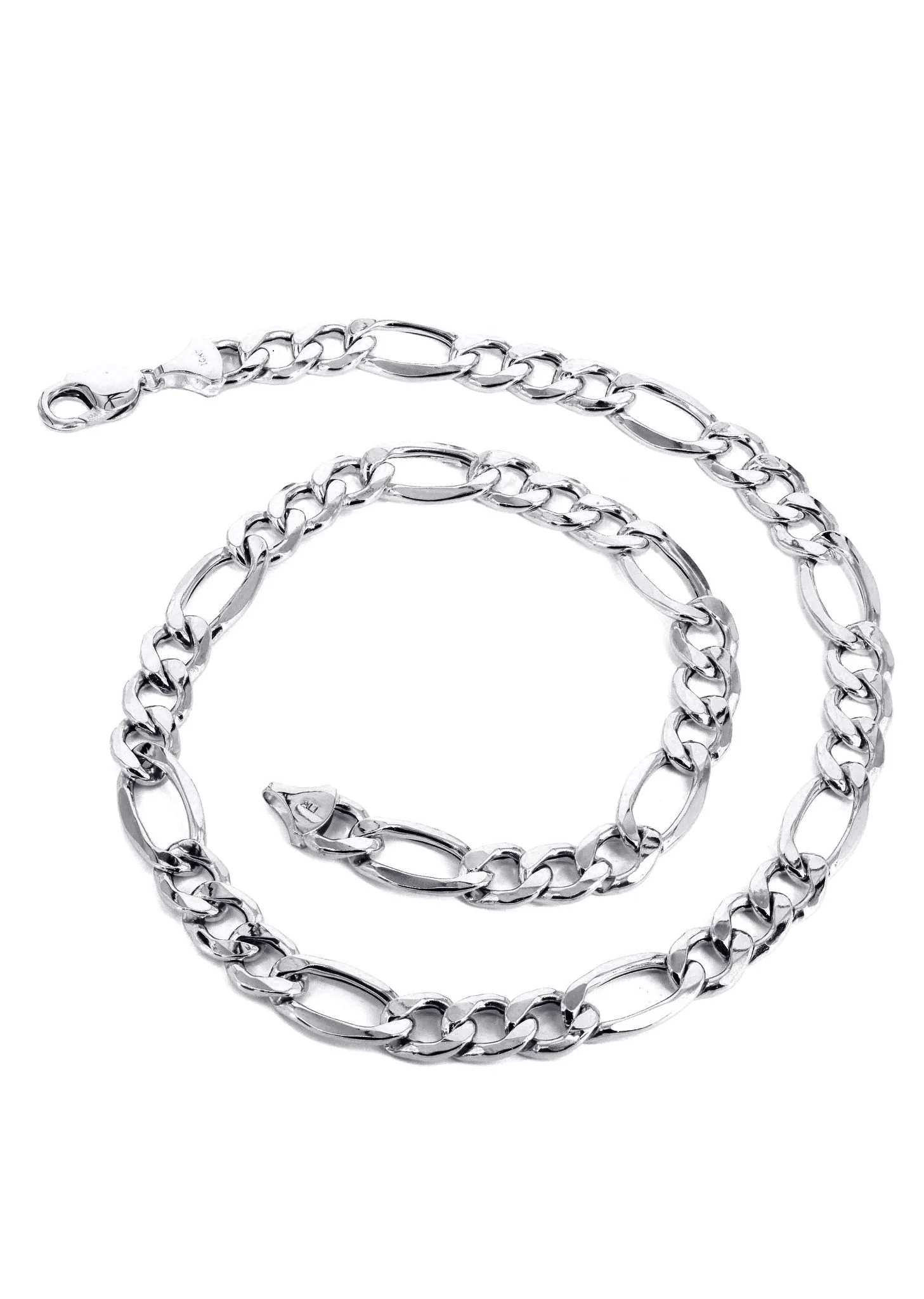 Mens Semi Solid Figaro Chain 10K White Gold - Image 4