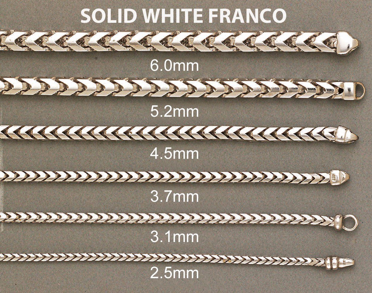 White Gold Chain - Mens Solid Franco Chain 10K/14K White Gold - Image 5