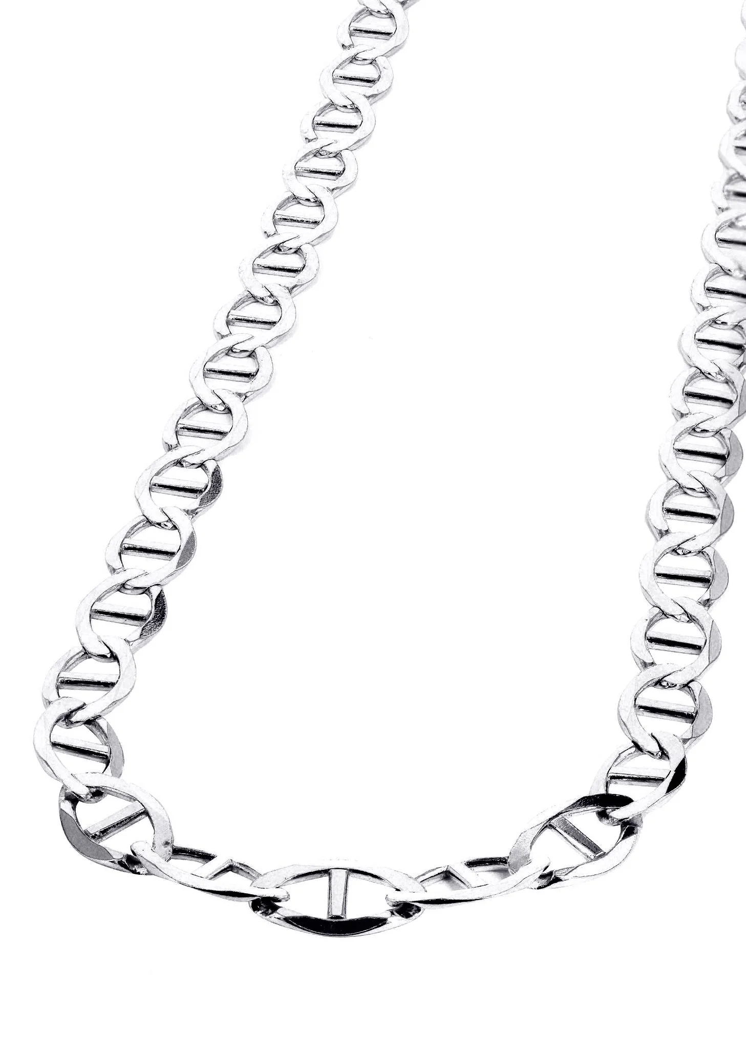 Mens Solid Mariner Chain 10K White Gold