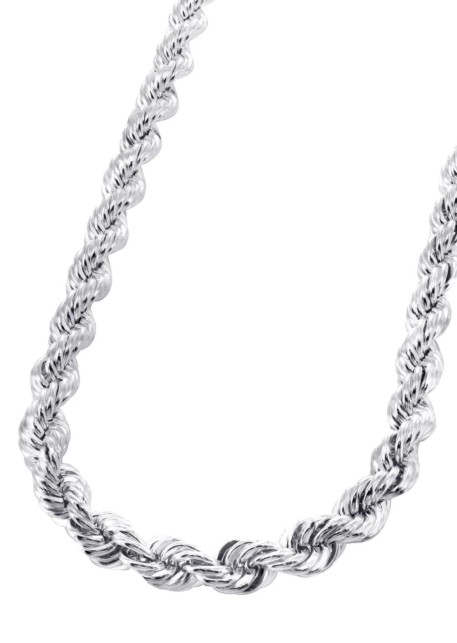 Mens Solid Rope Chain 10K White Gold