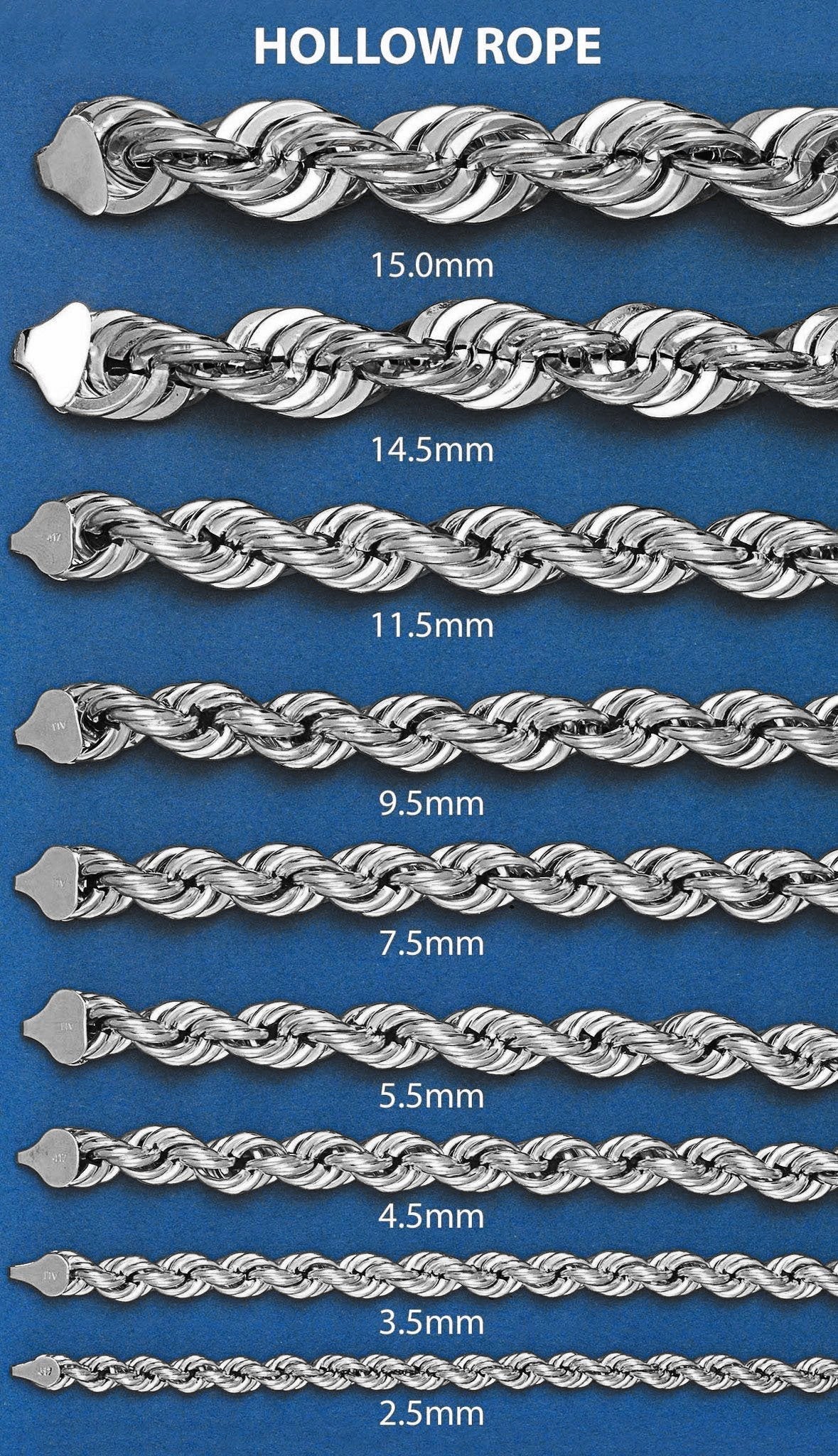 White Gold Chain - Womens Semi Solid Rope Chain 10K/14K Gold - Image 5