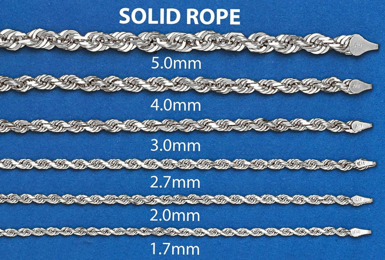 White Gold Chain - Womens Solid Rope Chain 10K/14K Gold - Image 5