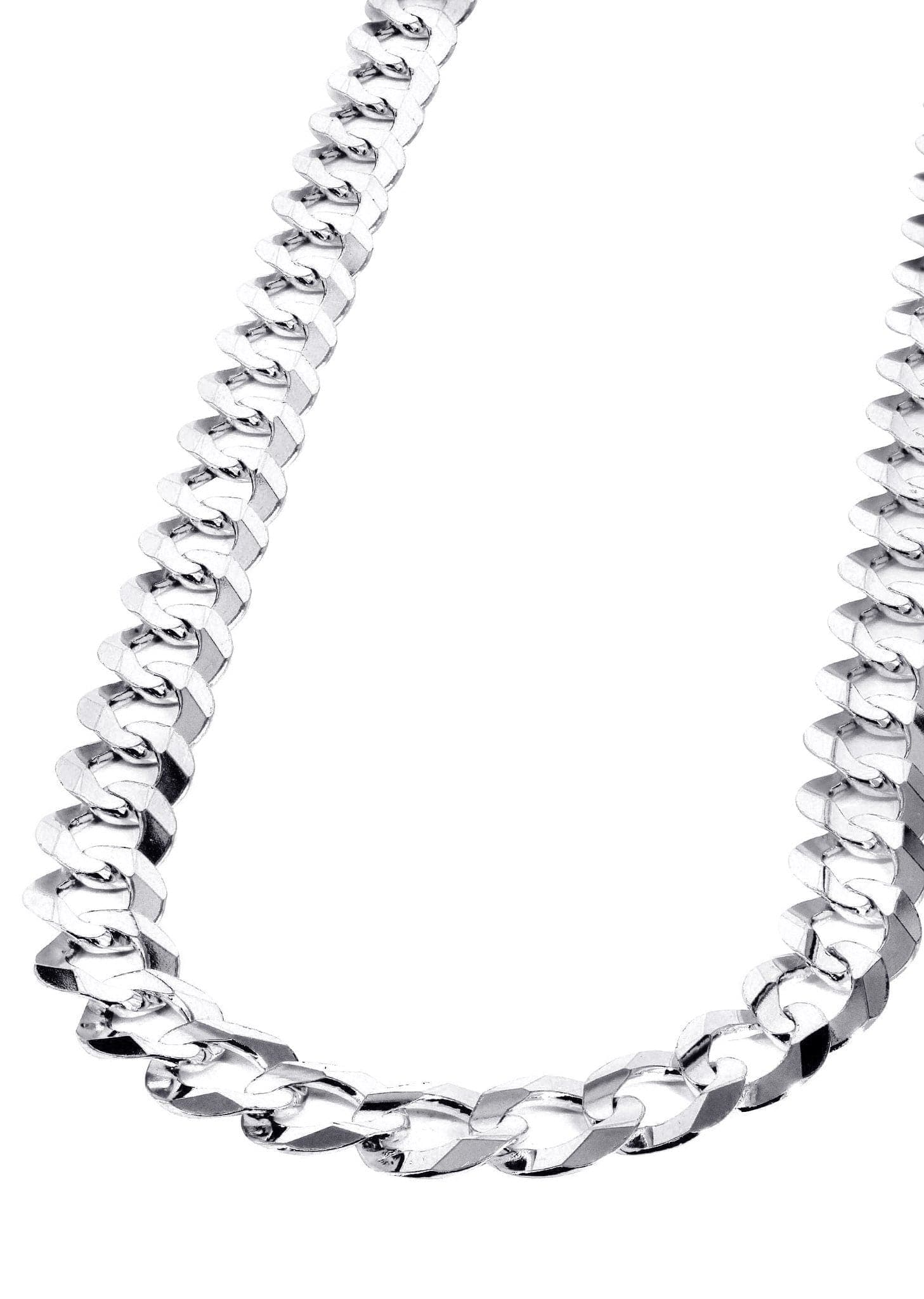 Solid Cuban Curb Link Chain 10K White Gold