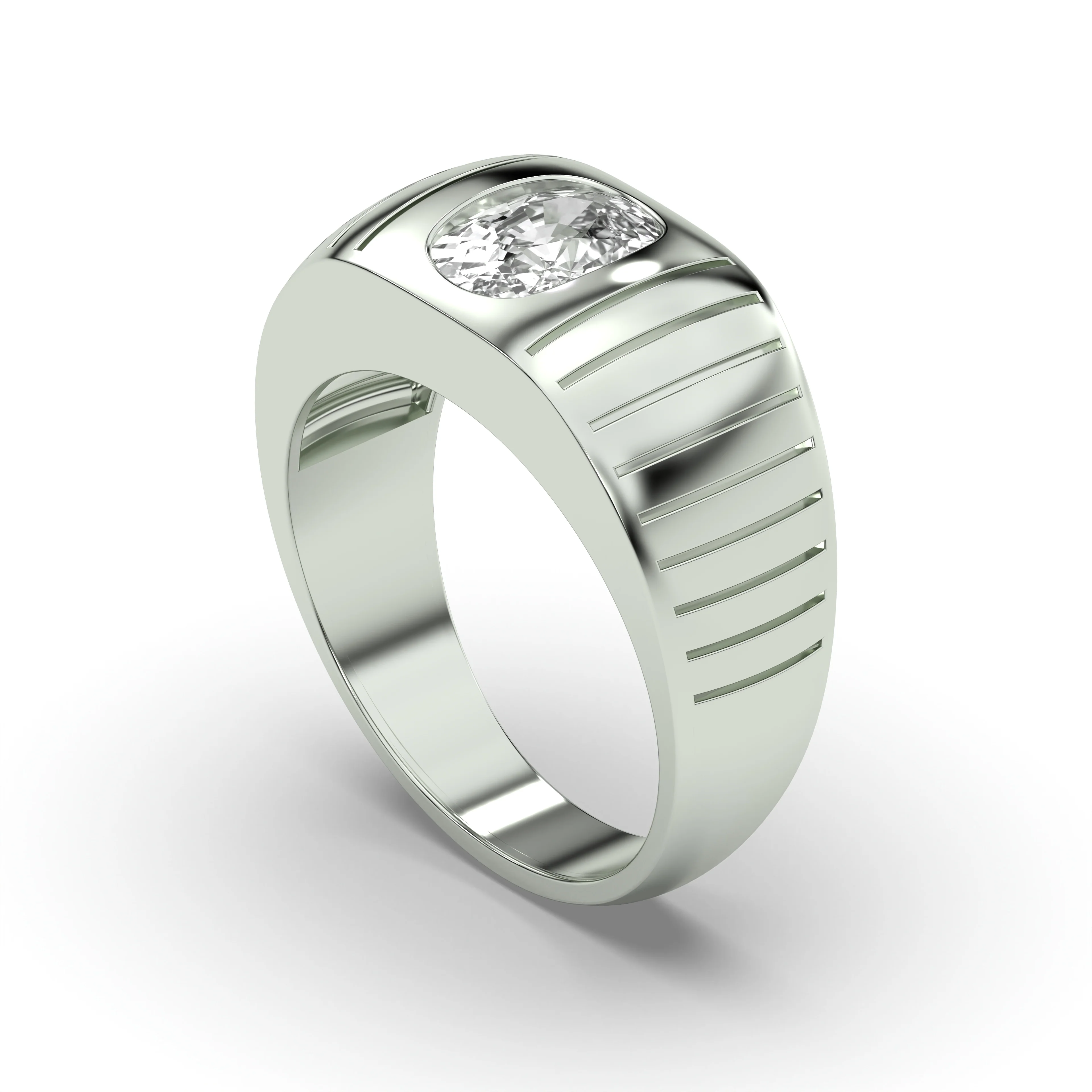Men's Jewelry - Men's VVS Lab Diamond Oval Solitaire Engagement Ring | White Gold - Image 4