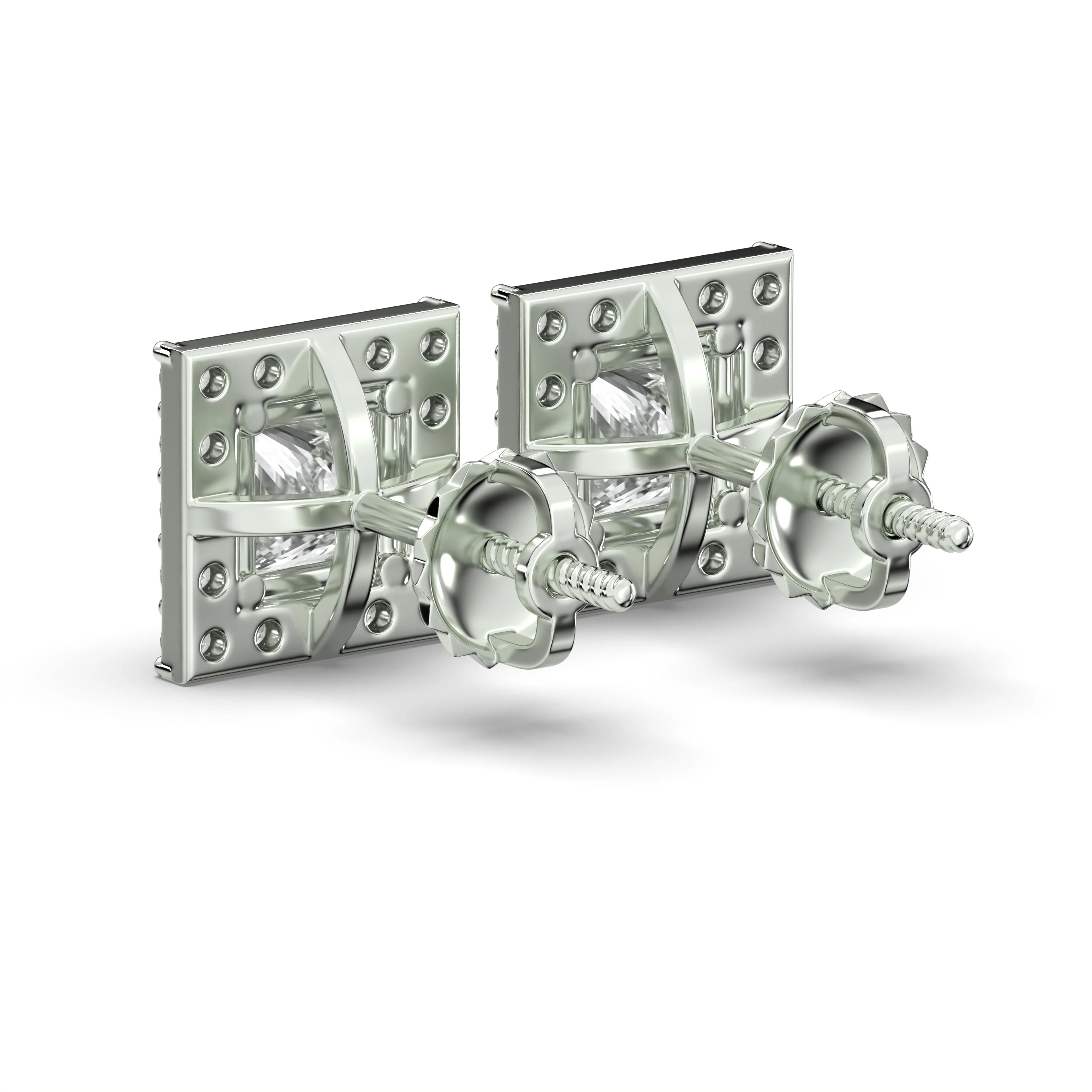 Men's Jewelry - VVS Lab Diamond Halo Princess Stud Earrings For Men | 14K White Gold - Image 4