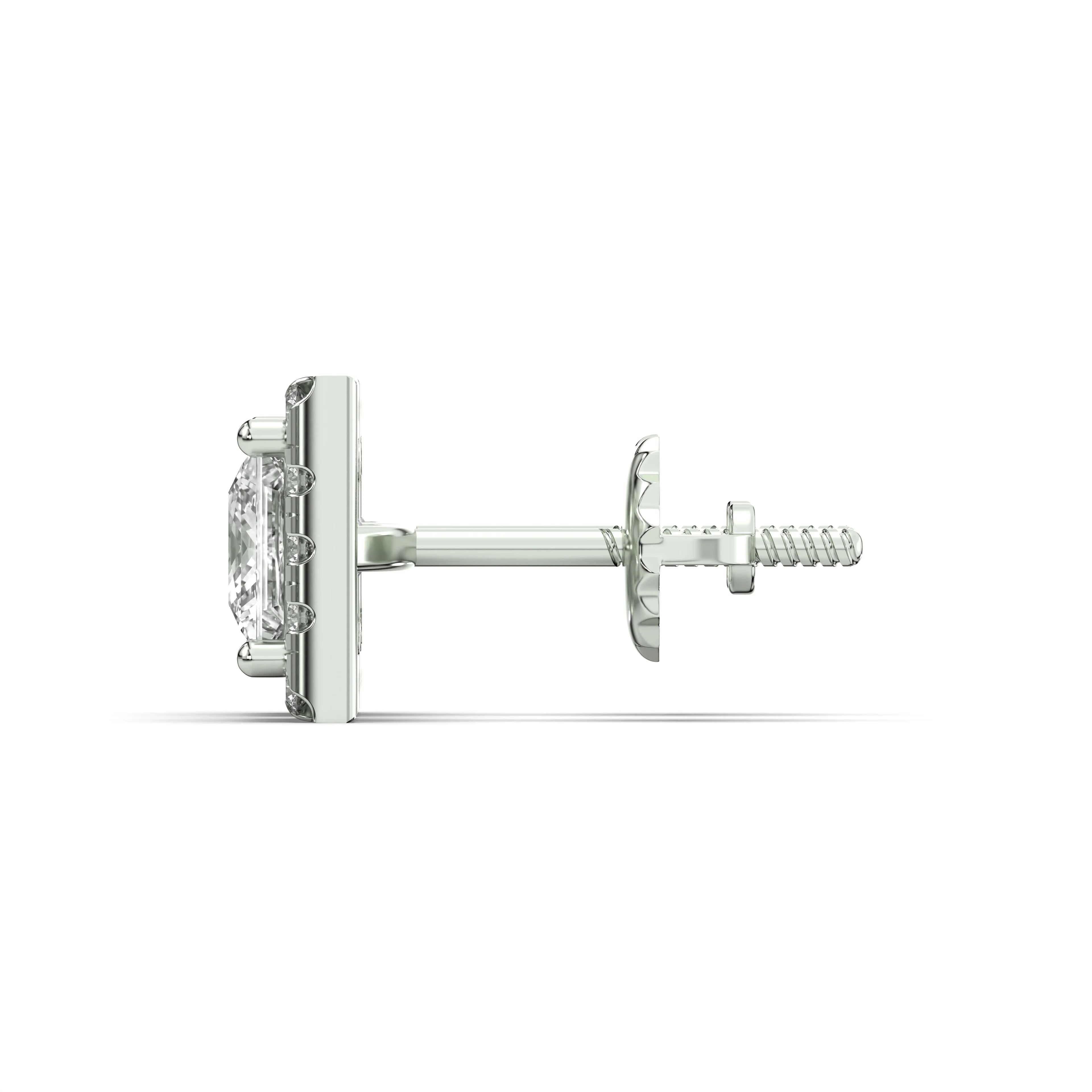 Men's Jewelry - VVS Lab Diamond Halo Princess Stud Earrings For Men | 14K White Gold - Image 3