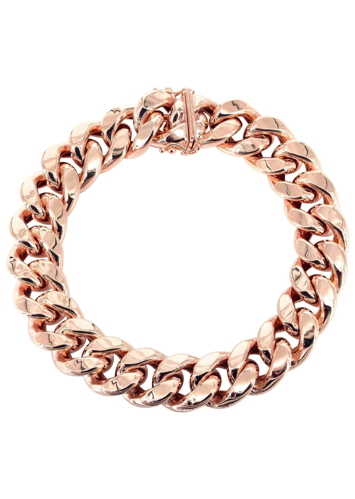 14K Rose Gold Bracelet Semi Solid Miami Cuban Link Women