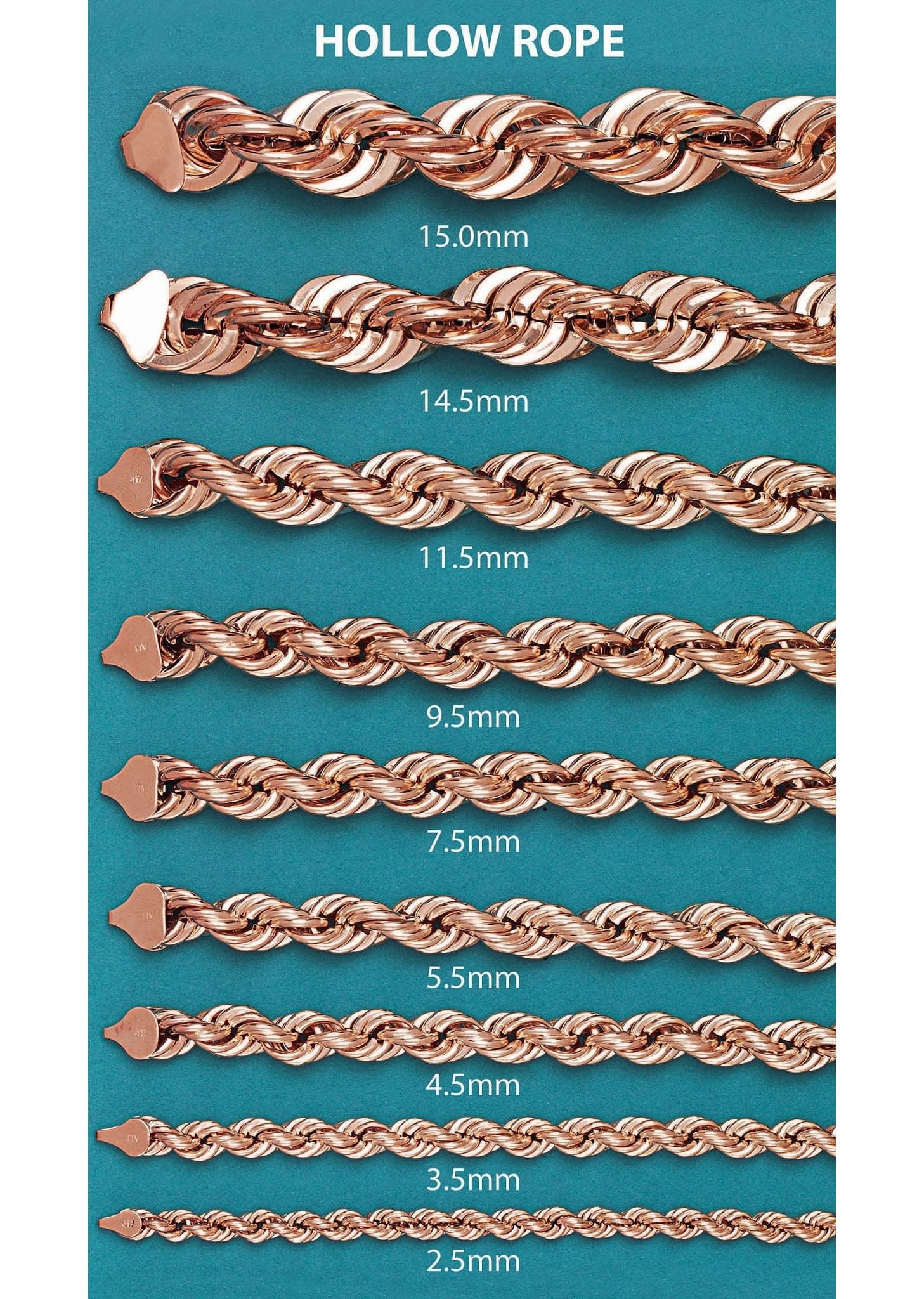 14K Rose Gold Chain - Semi Solid Womens Rope Chain - Image 5