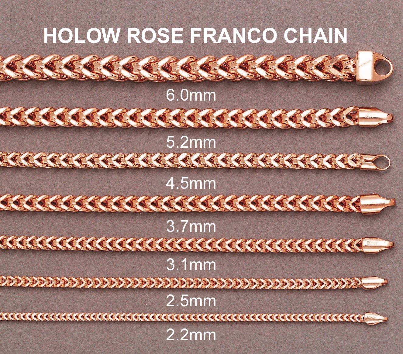Womens 14K Rose Gold Chain - Semi Solid Rose Franco Chain - Image 5