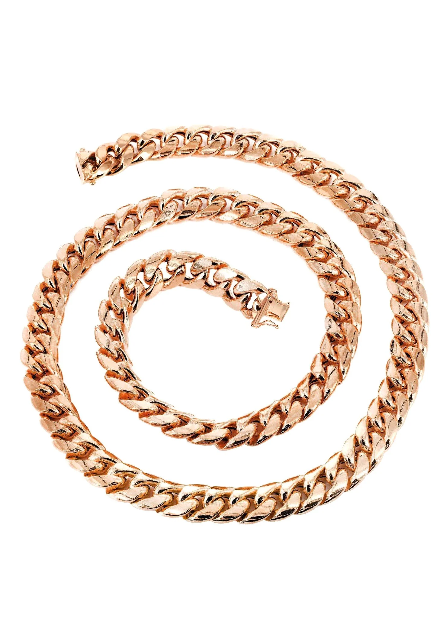 Womens 14K Rose Gold Chain - Semi Solid Rose Miami Cuban Link Chain - Image 2