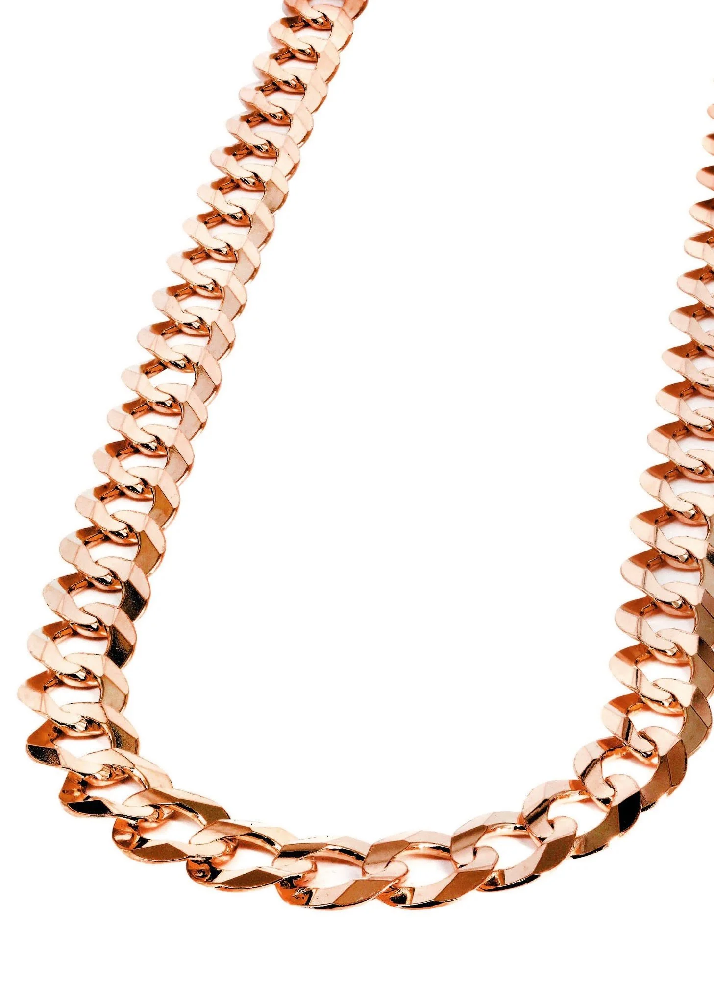 Womens 14K Rose Gold Chain - Solid Cuban Link Chain