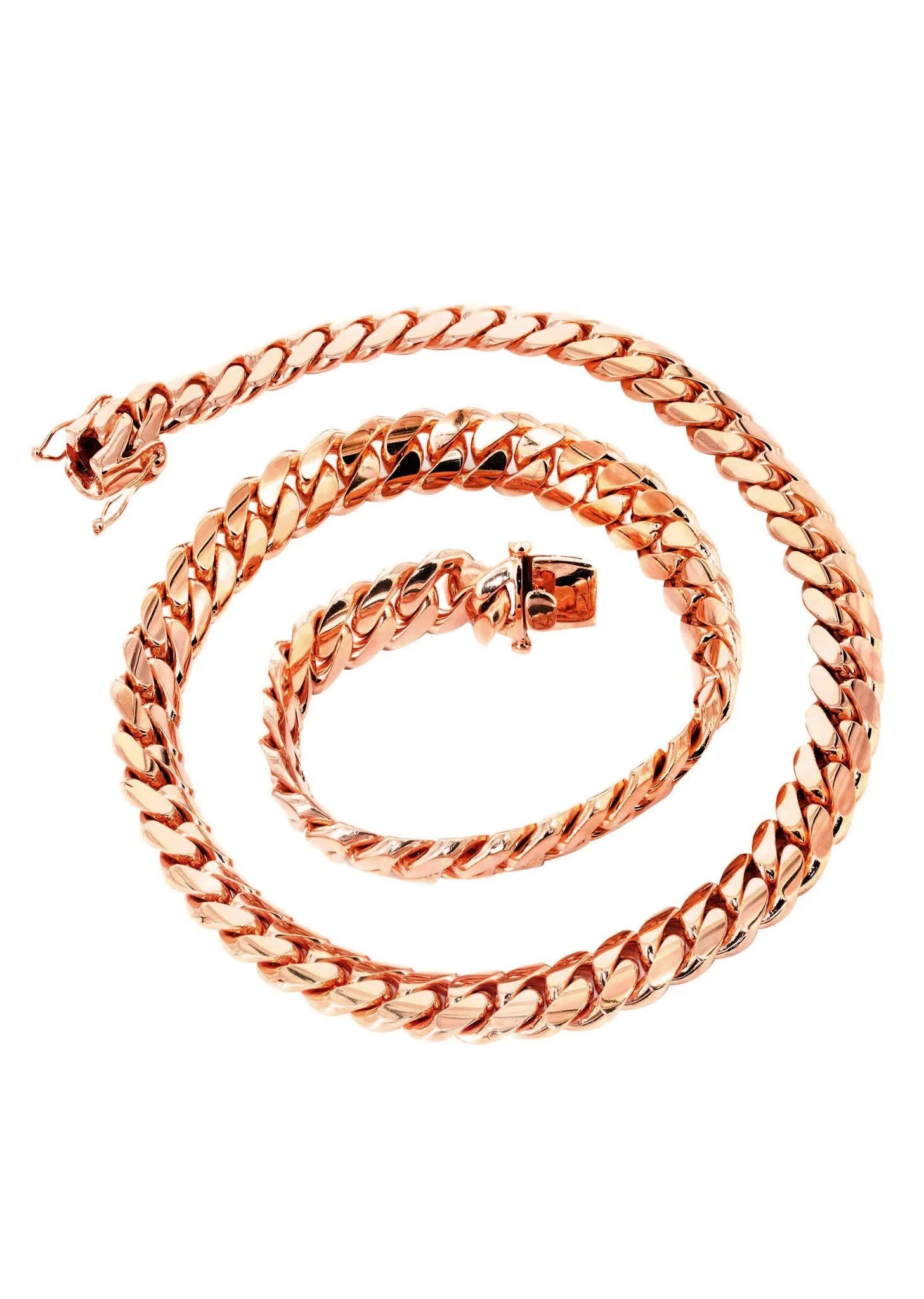 Womens 14K Rose Gold Chain - Solid Miami Cuban Link Chain 14K Rose Gold - Image 2