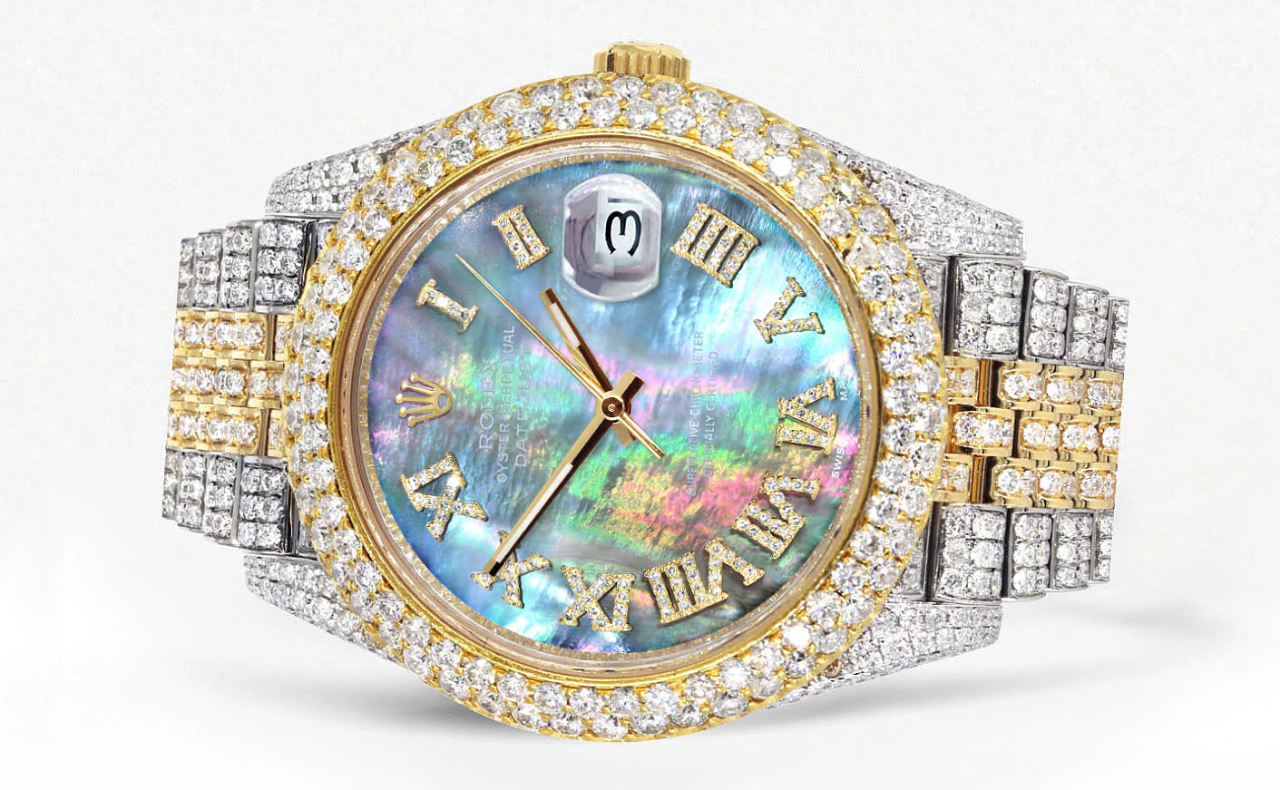 Womens Diamond Iced Out Rolex Datejust 41 | 25 Carats Of Diamonds | Abalone Mother of Pearl Dial | Two Tone | Two Row | Jubilee Band - Image 2