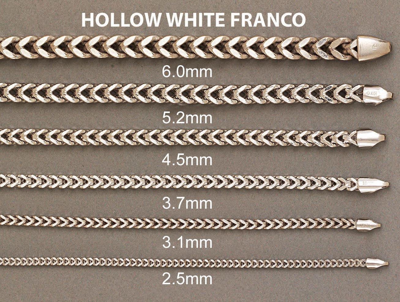 Womens 14K White Gold Chain - Semi Solid White Franco Chain - Image 5