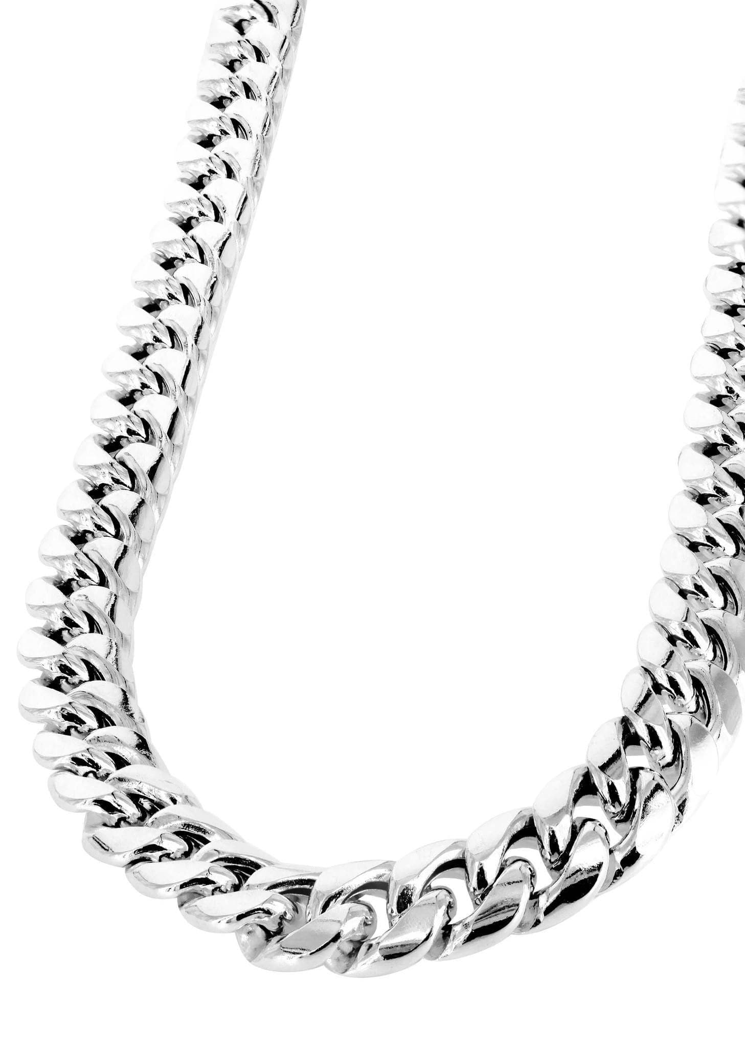 Gold Chain - Womens Semi Solid Miami Cuban Link Chain 10K White Gold
