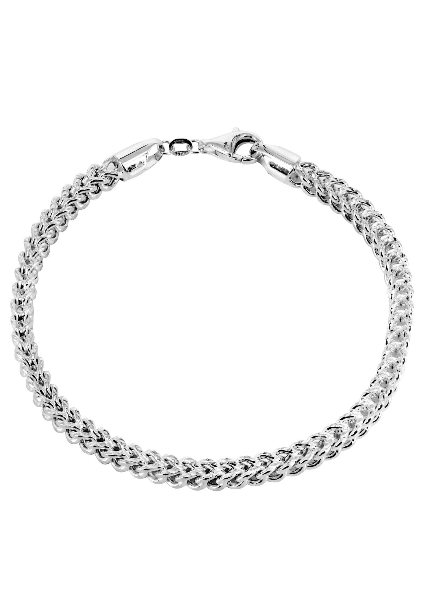 14K White Gold Bracelet Semi Solid Franco Diamond Cut For Women