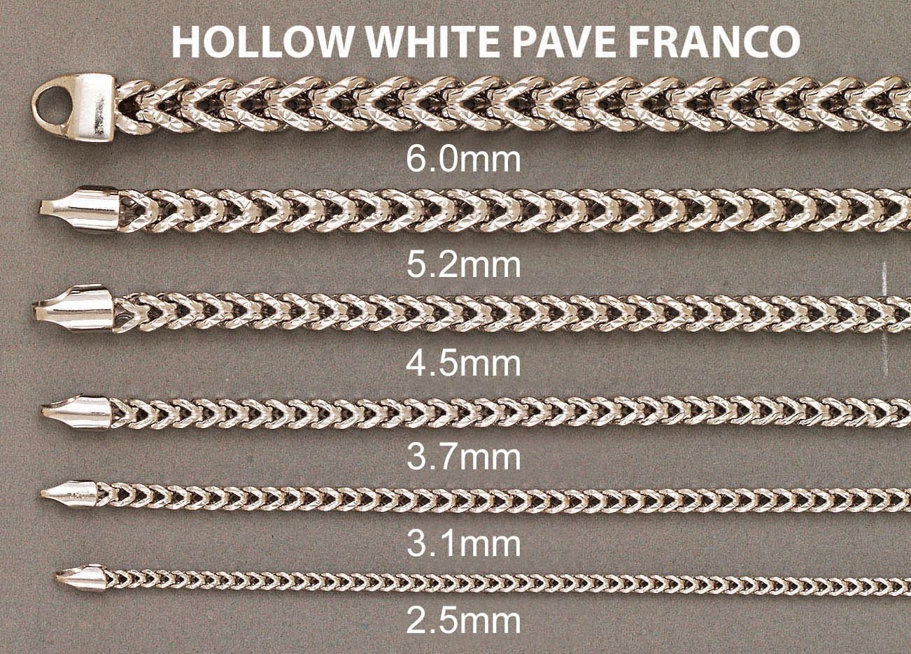 Womens 14K White Gold Chain - Semi Solid  Diamond Cut Franco Chain - Image 4