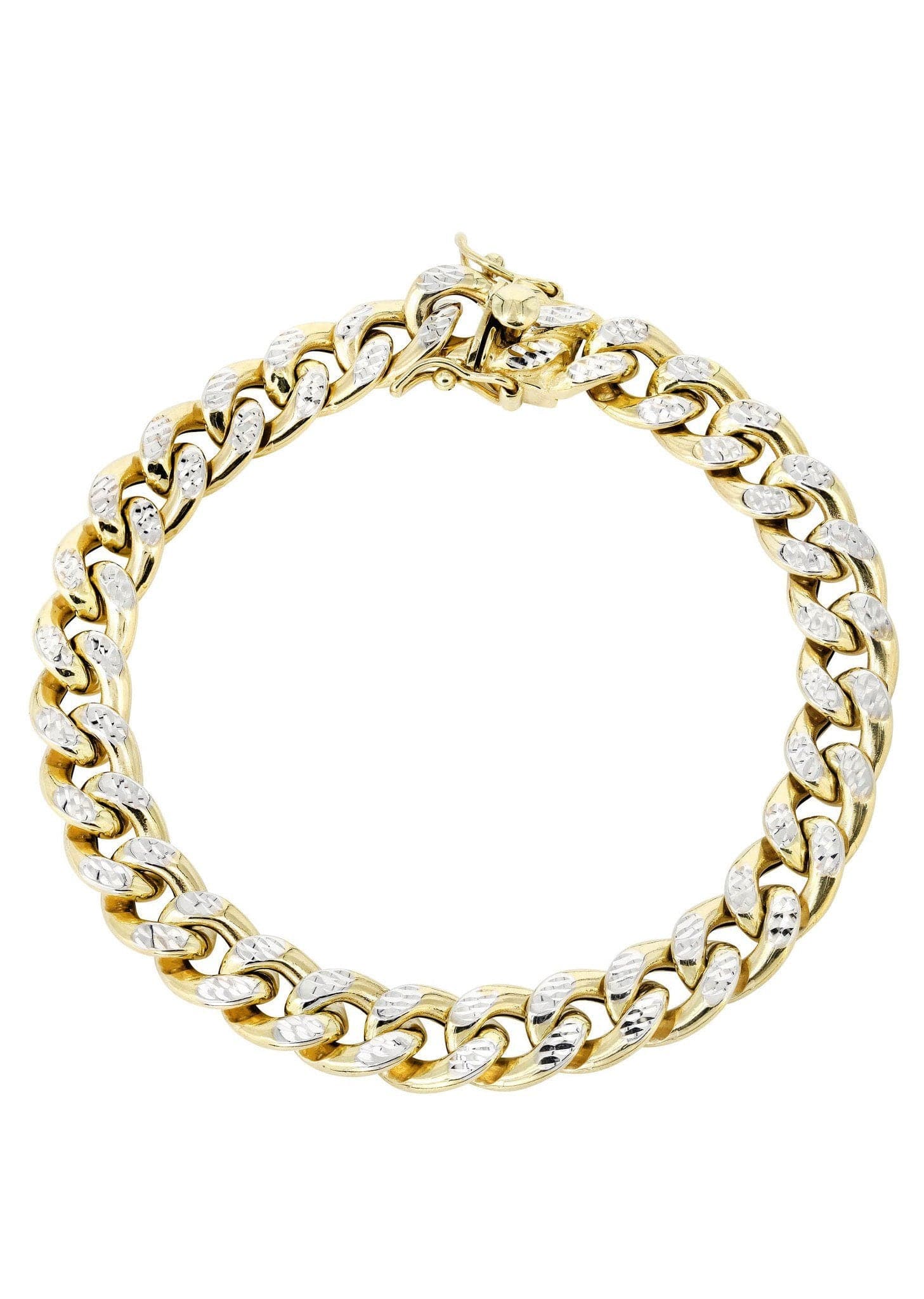 Semi Solid Womens Diamond Cut Miami Cuban Link Bracelet 10K Gold