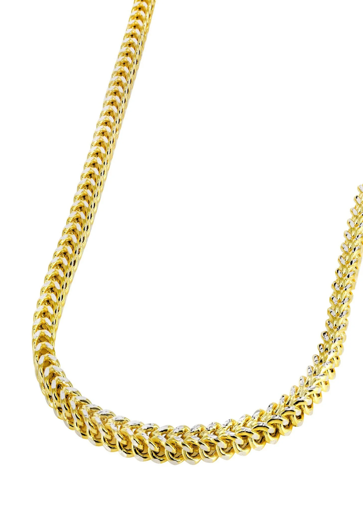 Womens 14K Yellow Gold Chain - Semi Solid Diamond Cut Franco Chain