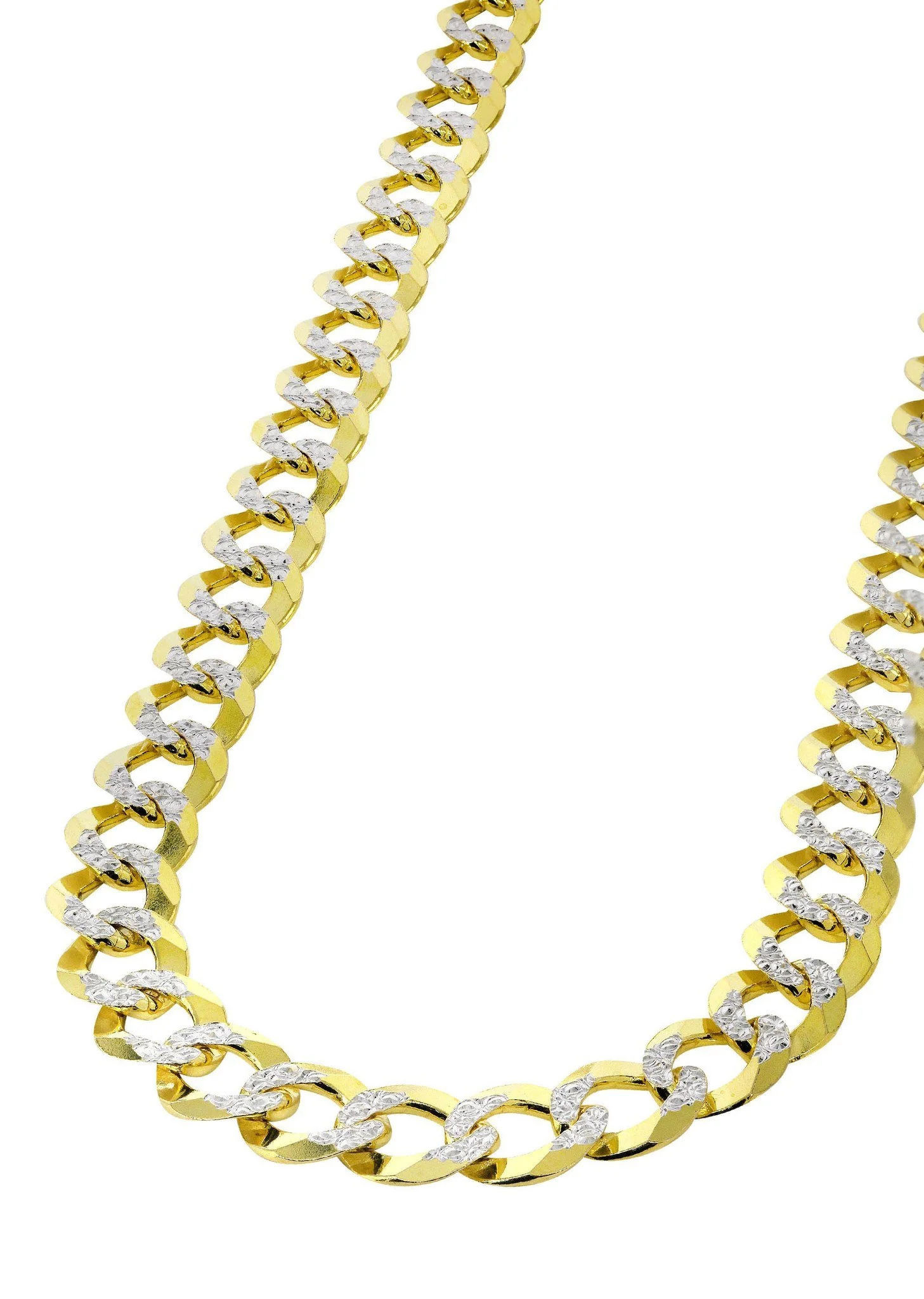Womens 14K Gold Chain Semi Solid Diamond Cut Cuban Link