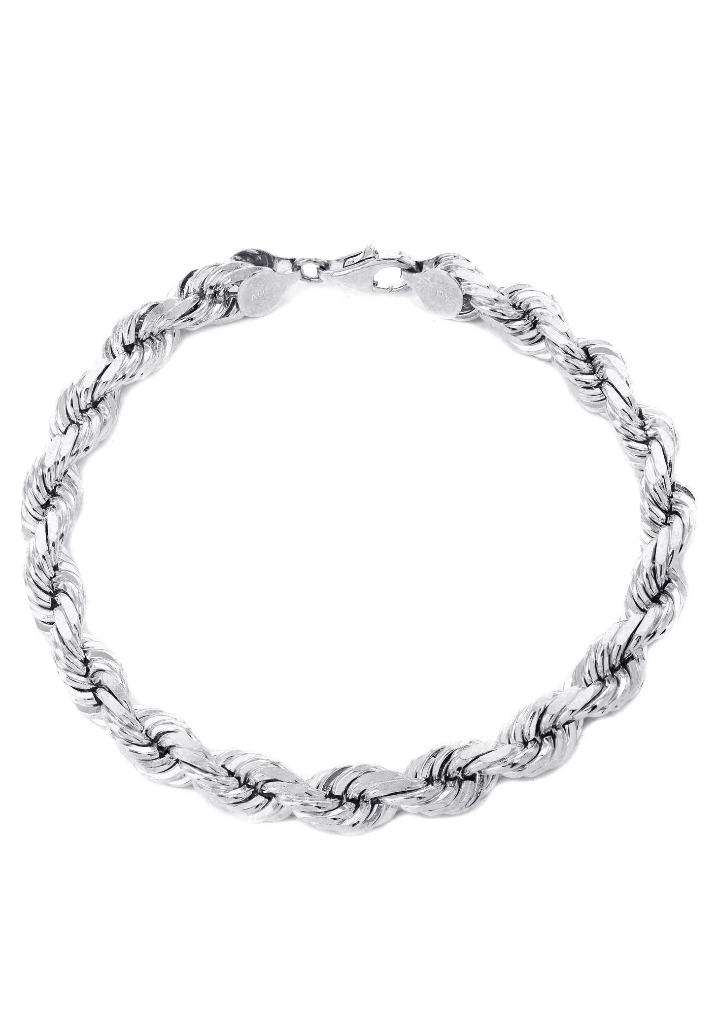 Solid Womens Rope Bracelet 10K White Gold