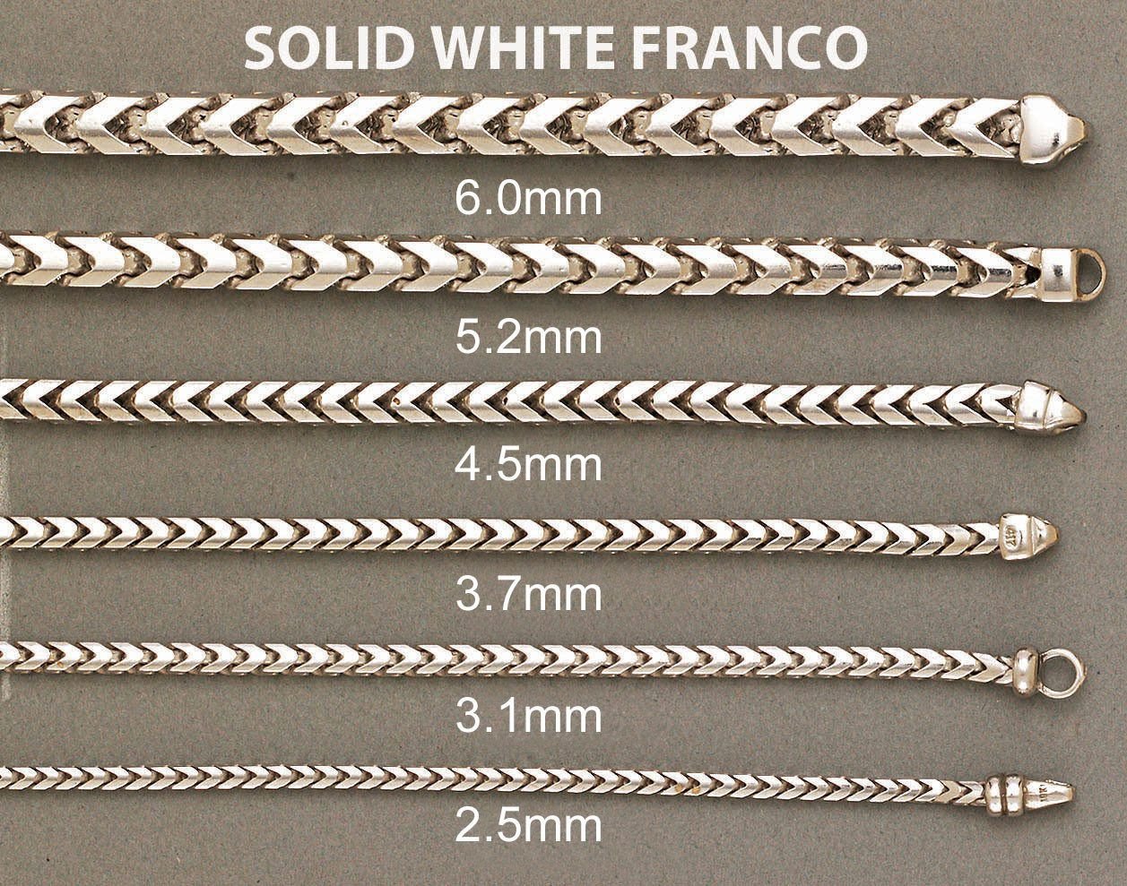 Womens 14K White Gold Chain - Solid Franco Chain - Image 5