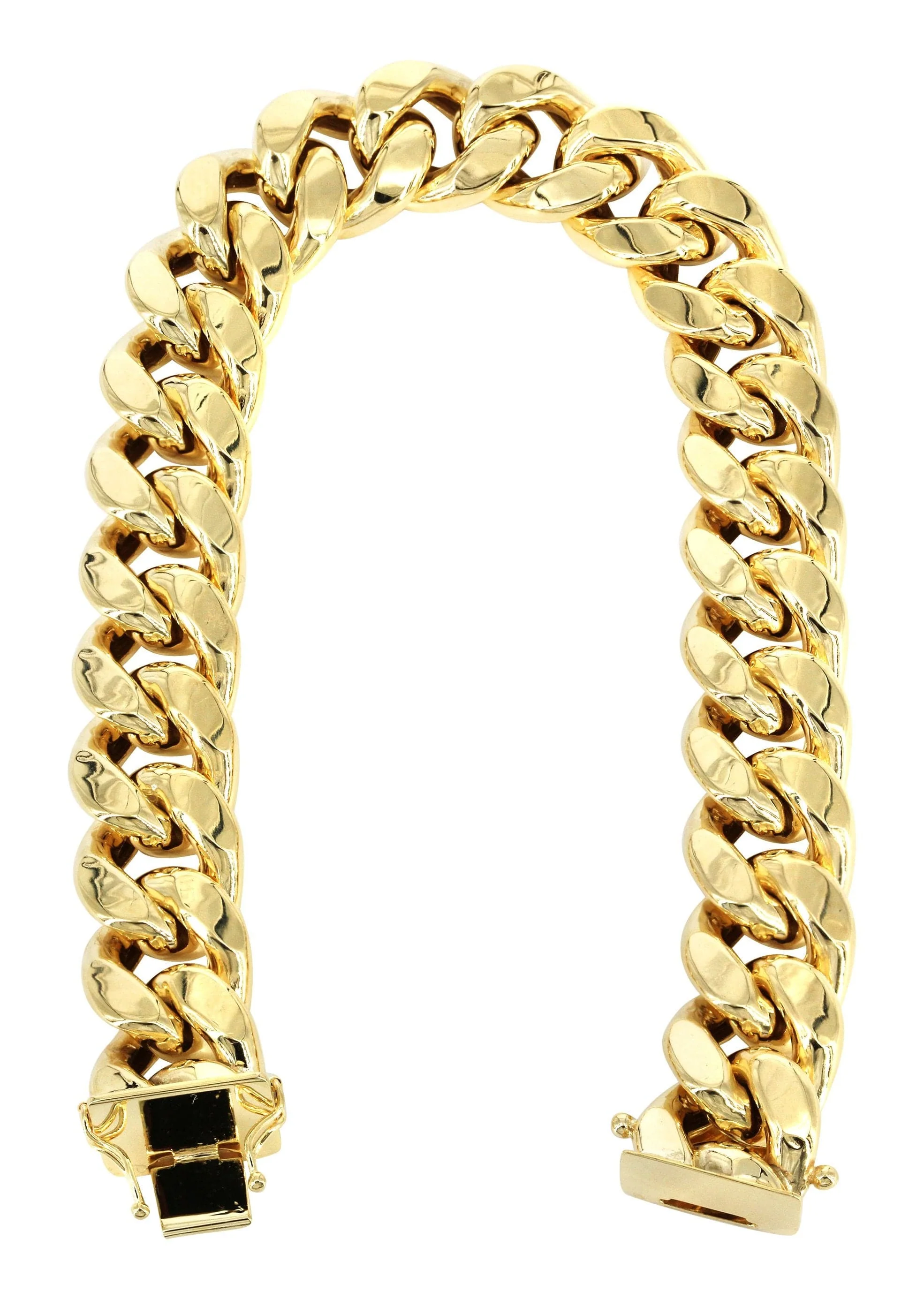 Semi Solid Womens Miami Cuban Link Bracelet 10K Yellow Gold - Image 2