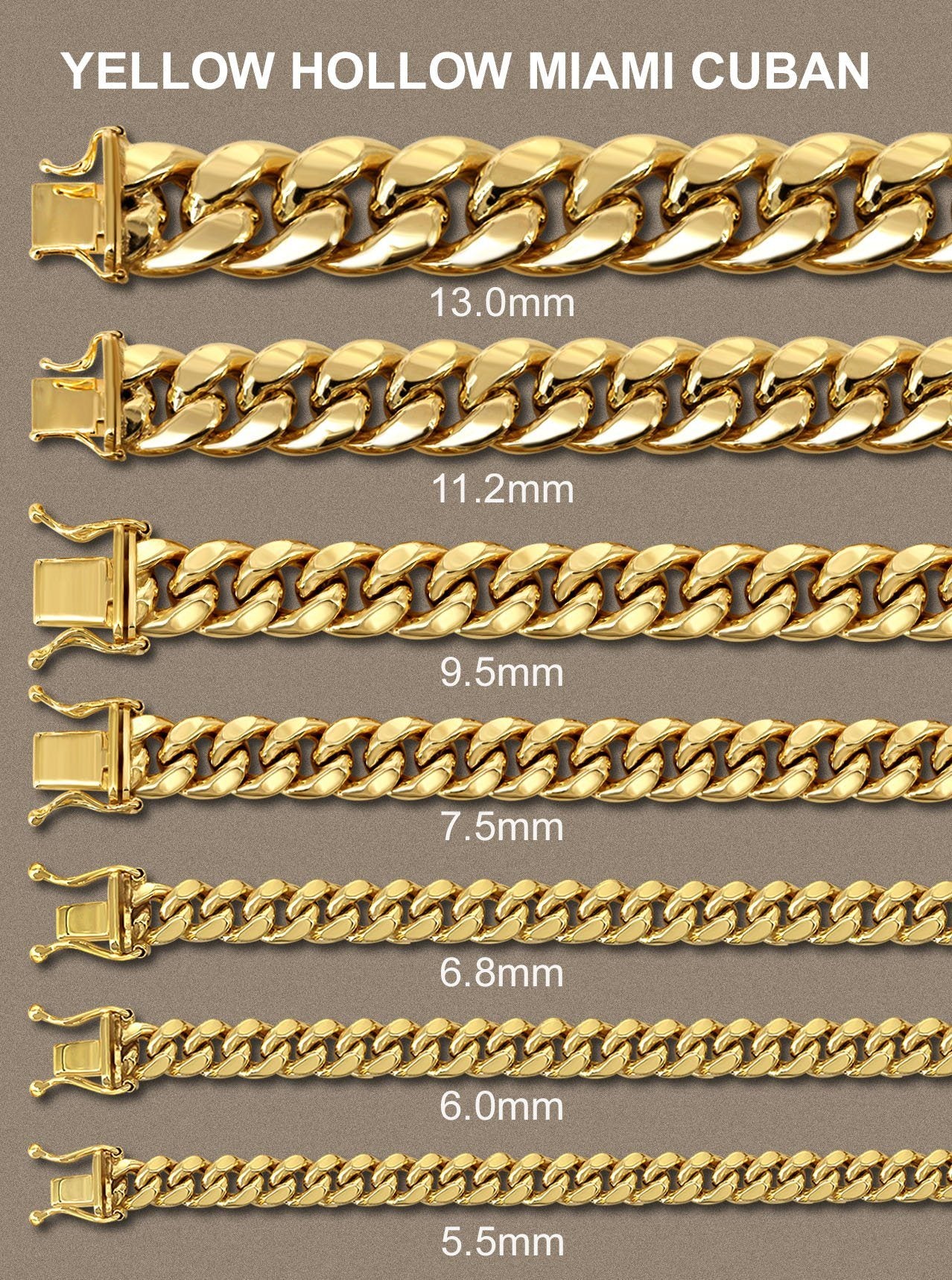 Womens 14K Gold Chain - Semi Solid Yellow Miami Cuban Link Chain - Image 6