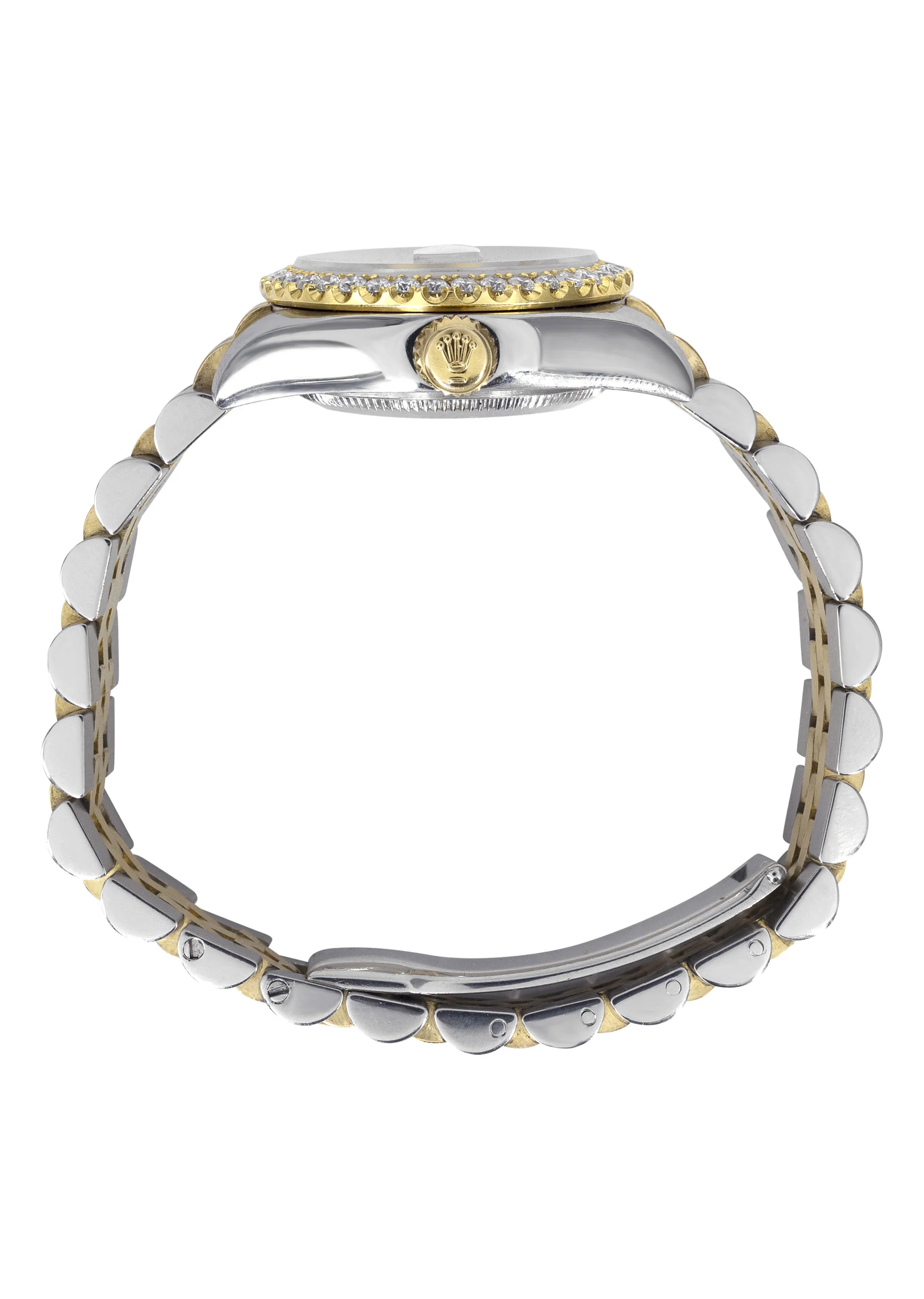 Womens Diamond Gold Hidden Clasp Rolex Watch | 1 Carat Bezel | 26Mm | Aqua Mother of Pearl Dial | Jubilee Band | Model 179173 - Image 6