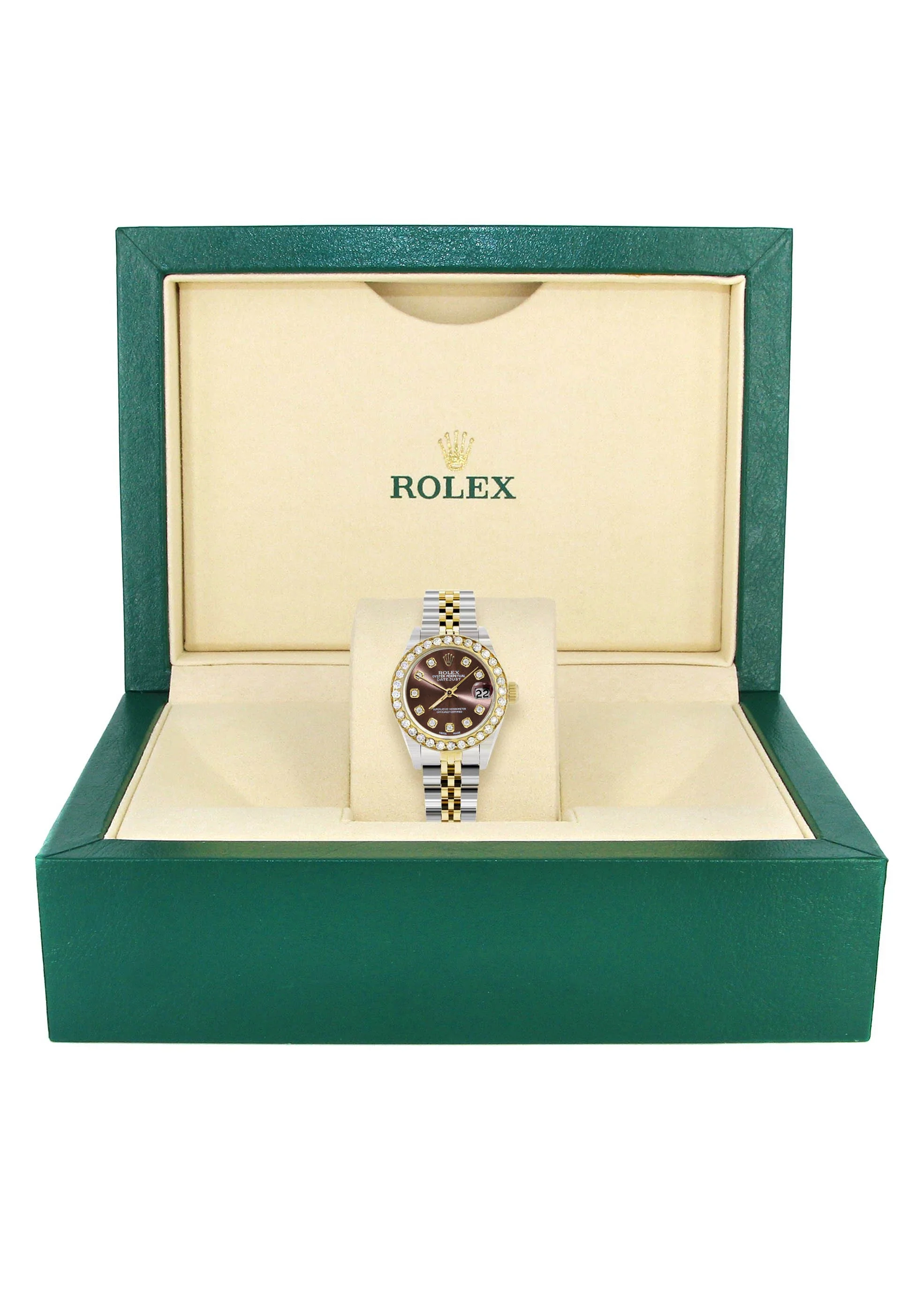 Womens Diamond Gold Rolex Watch | 1 Carat Bezel | 26Mm | Brown Diamond Dial | Jubilee Band - Image 4