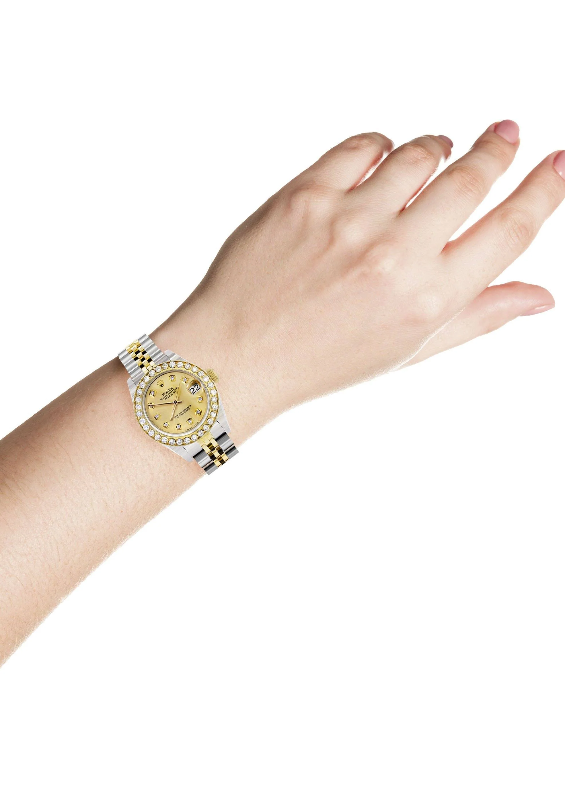 Womens Diamond Gold Rolex Watch | 1 Carat Bezel | 26Mm | Gold Dial | Jubilee Band - Image 3