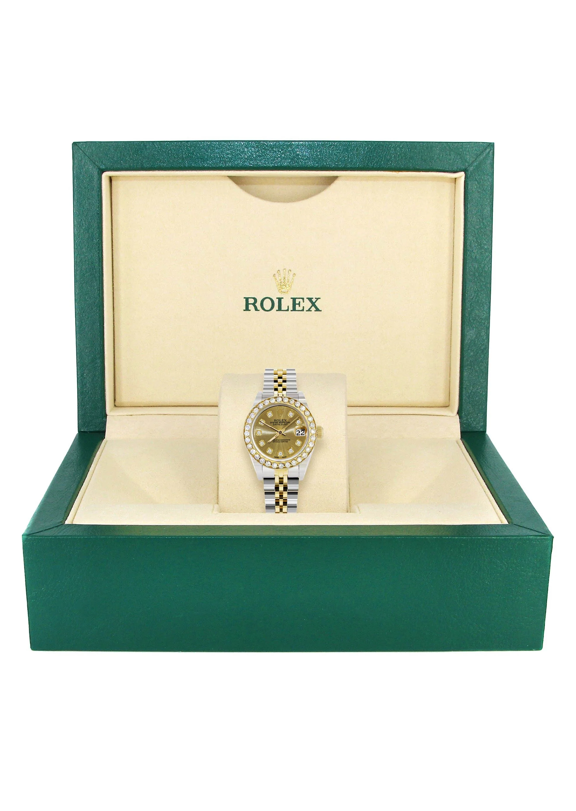 Womens Diamond Gold Rolex Watch | 1 Carat Bezel | 26Mm | Gold Diamond Dial | Jubilee Band - Image 4